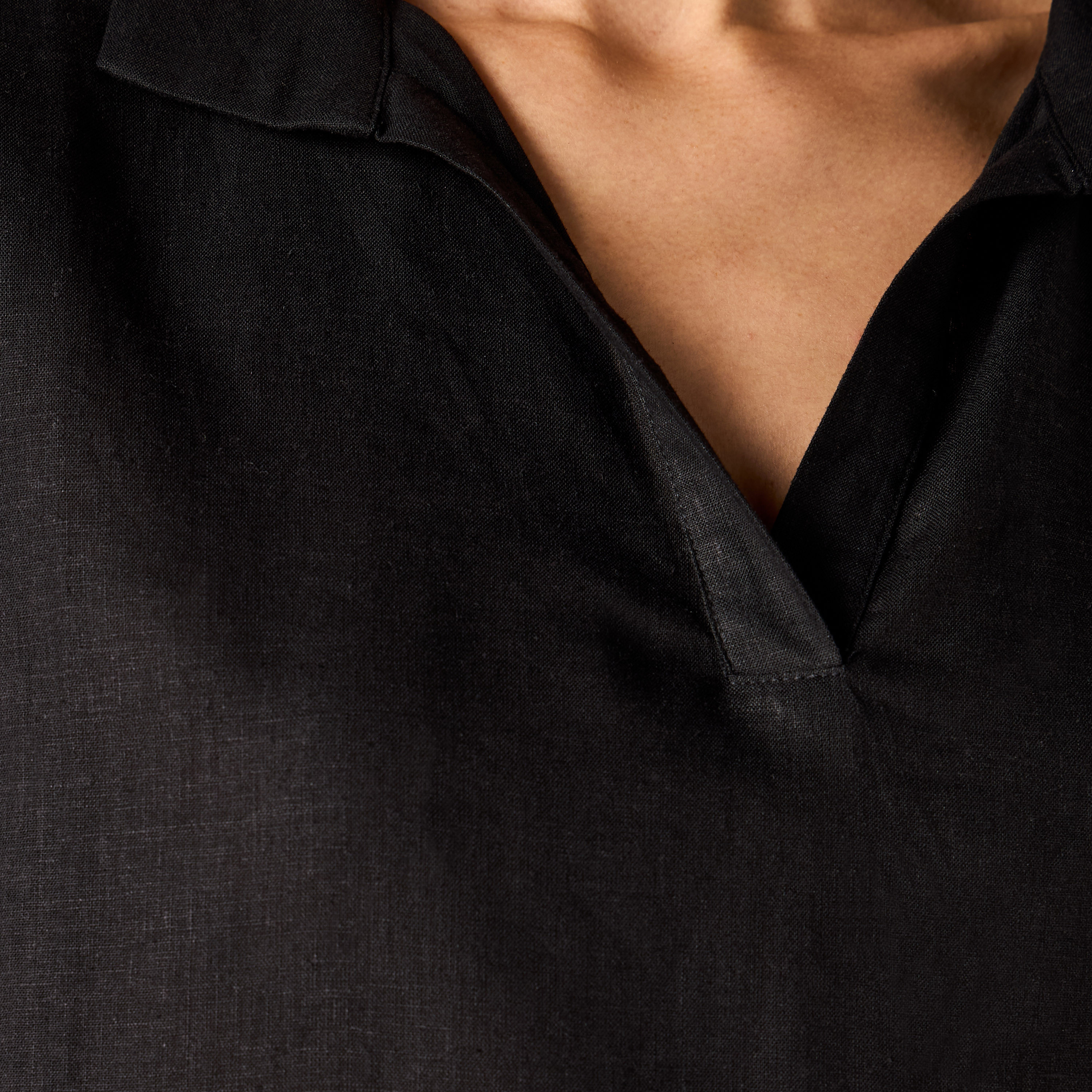 Regular Fit Linen Blend Collared Top with Extended Sleeves-women-clothing-shirtsandblouses-blouses-image-5