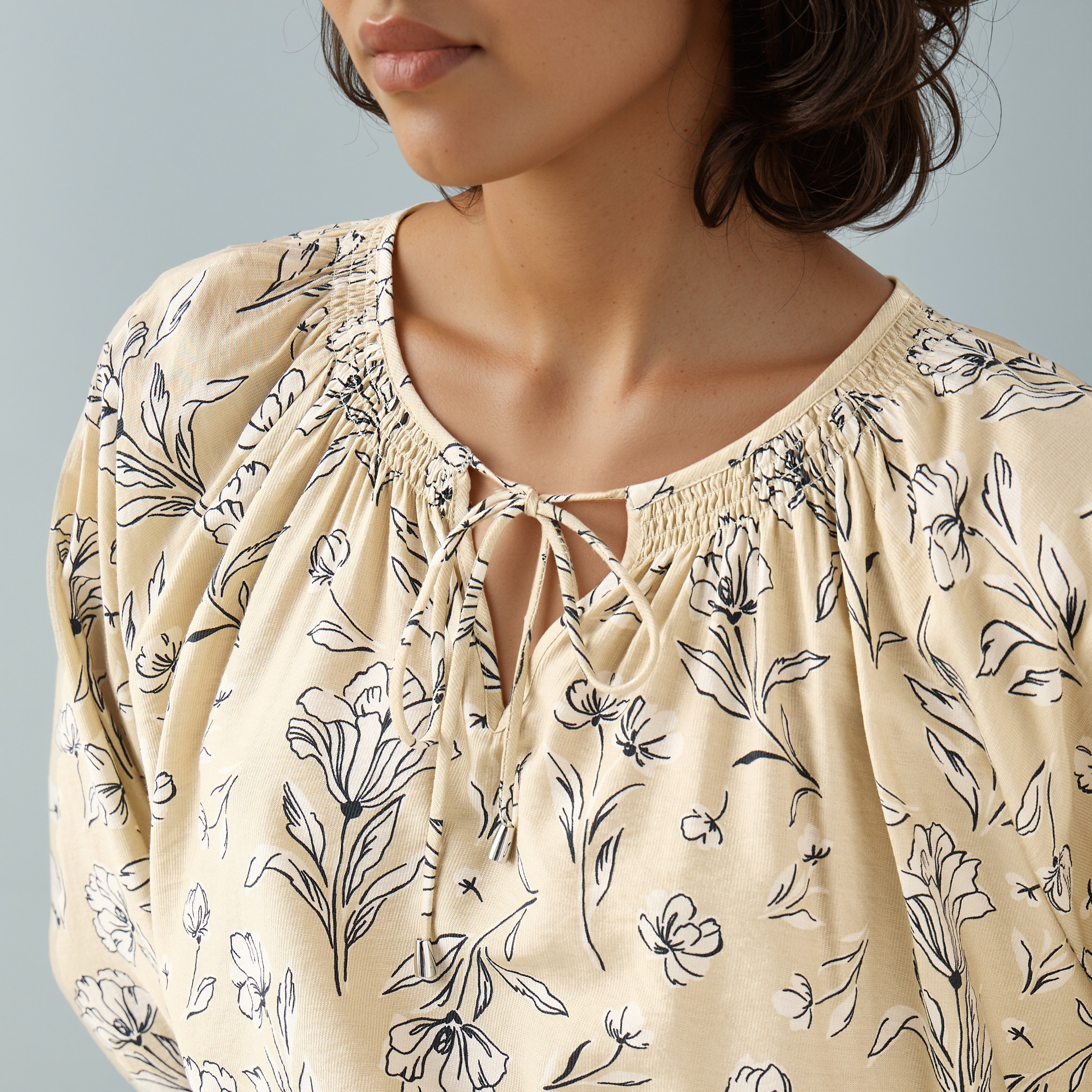 Floral Print Top with Neck Rouching and Tie-Up-women-clothing-shirtsandblouses-blouses-image-4
