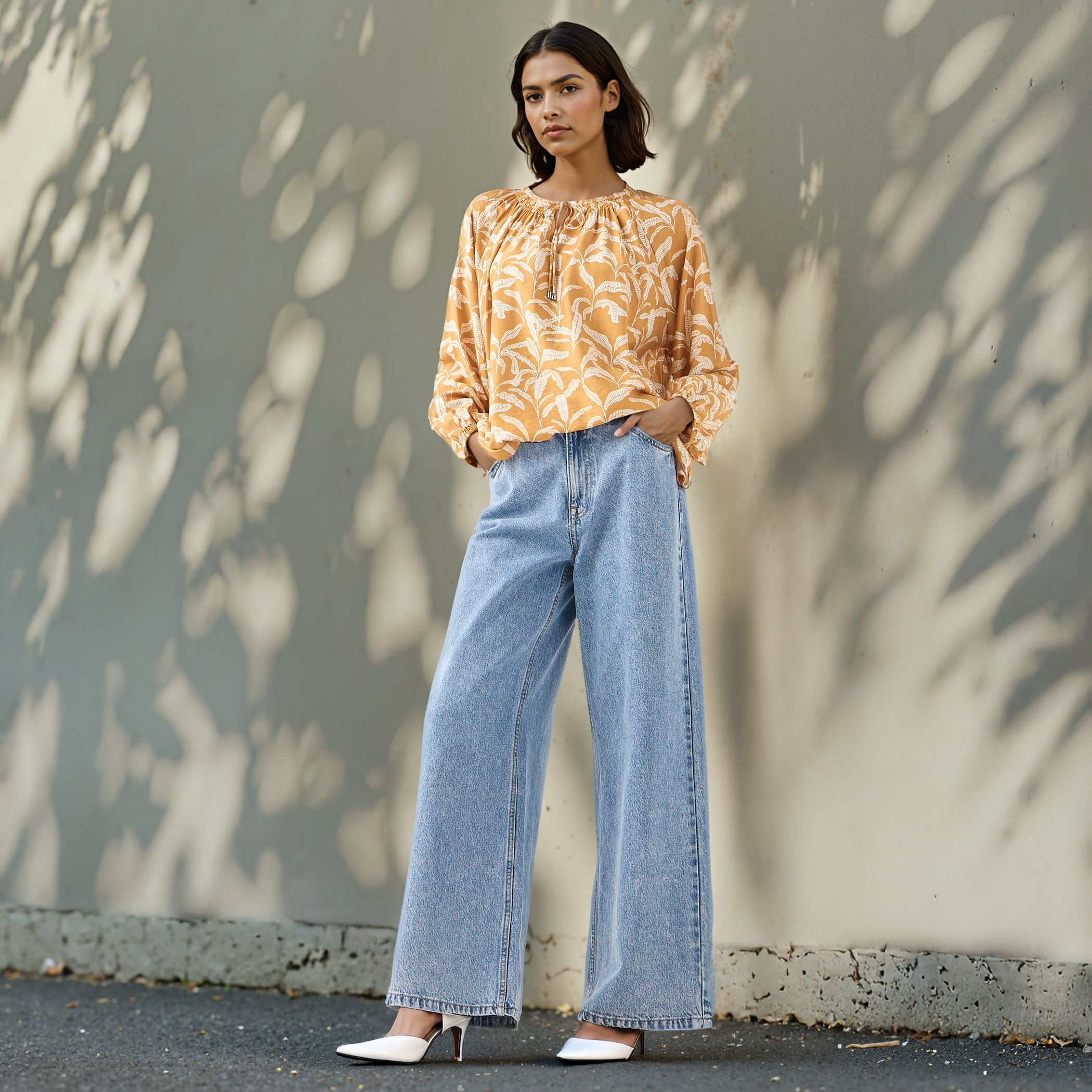 Printed Top with Neck Rouching and Tie-Up-women-clothing-shirtsandblouses-blouses-image-2