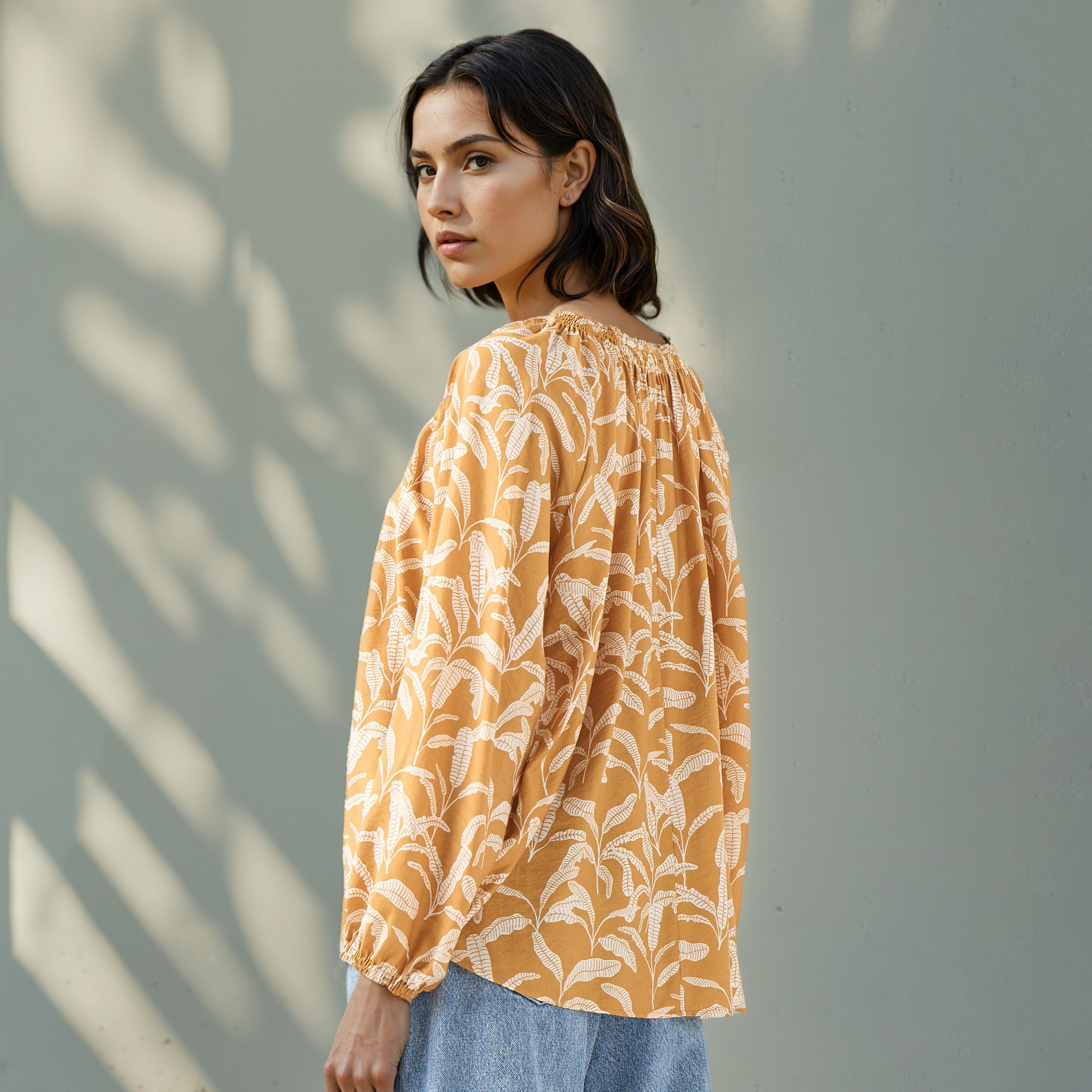 Printed Top with Neck Rouching and Tie-Up-women-clothing-shirtsandblouses-blouses-image-3