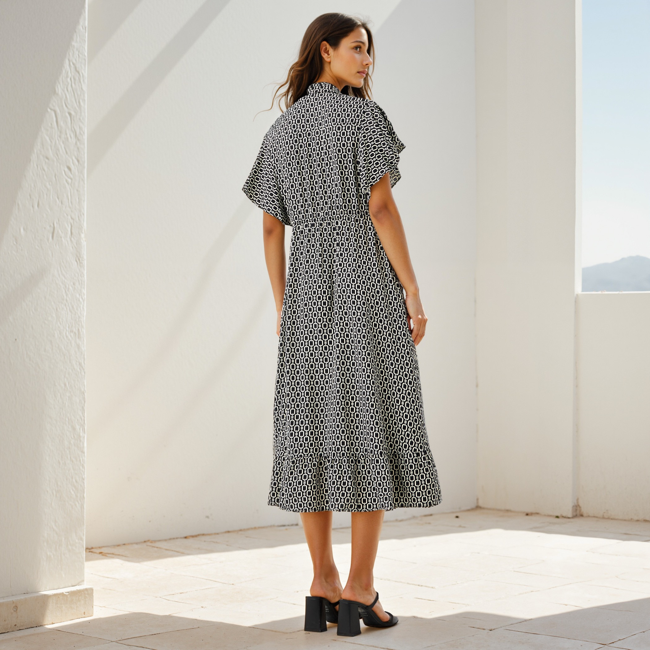 Printed Midi Shirt Rayon Dress with Flutter Sleeves-women-clothing-dresses-image-3