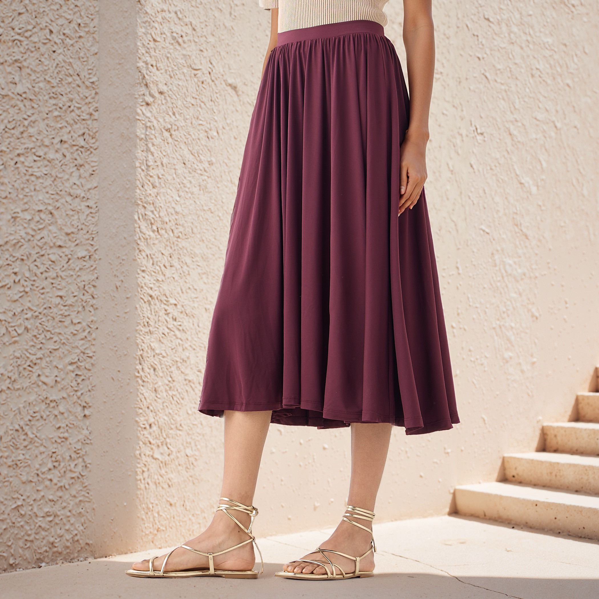Pleated Flared Skirt with Flexi Comfort Elasticated Waistband-women-clothing-bottoms-skirts-image-1