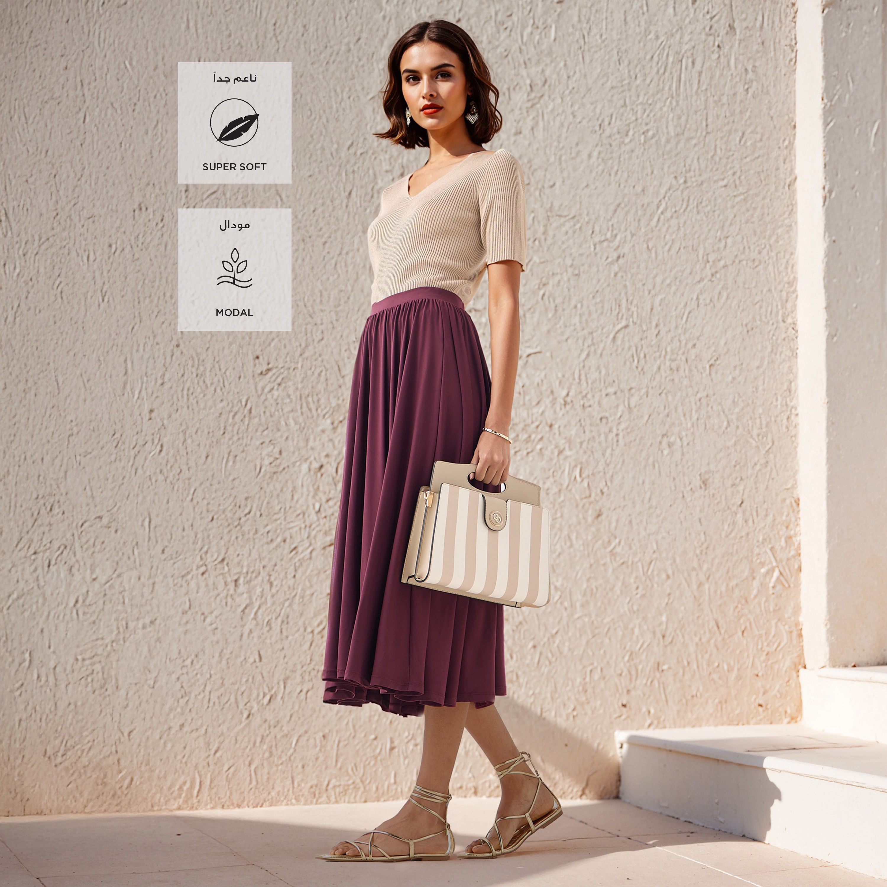 Pleated Flared Skirt with Flexi Comfort Elasticated Waistband-women-clothing-bottoms-skirts-image-2