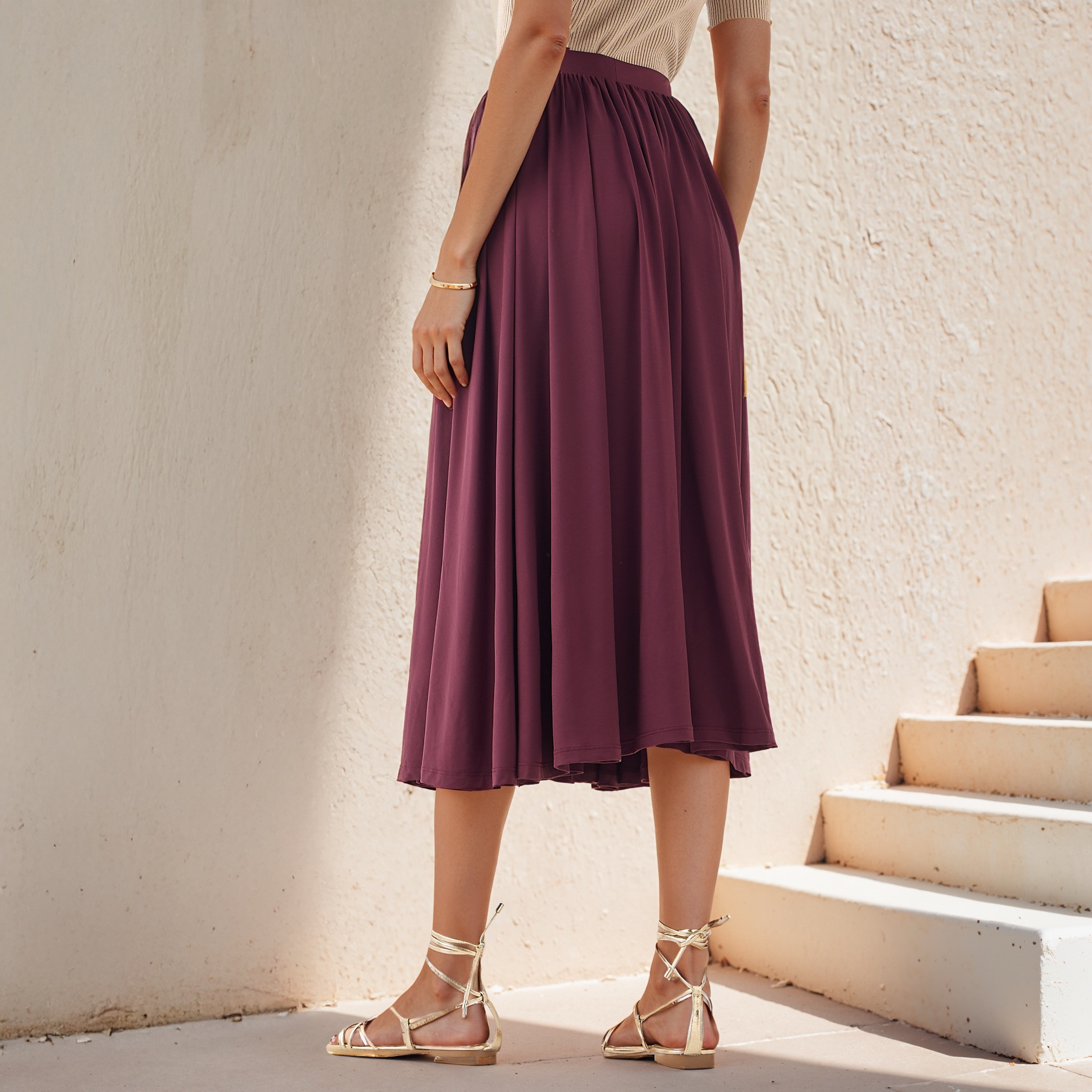 Pleated Flared Skirt with Flexi Comfort Elasticated Waistband-women-clothing-bottoms-skirts-image-3