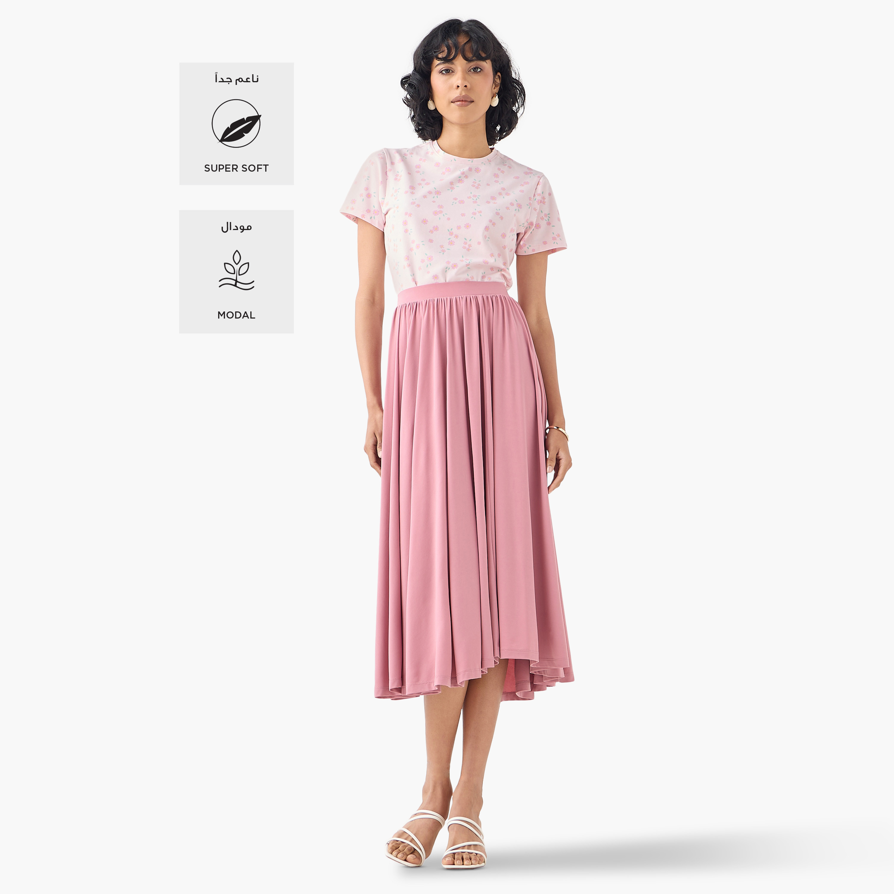Pleated Flared Skirt with Flexi Comfort Elasticated Waistband-women-clothing-bottoms-skirts-image-2