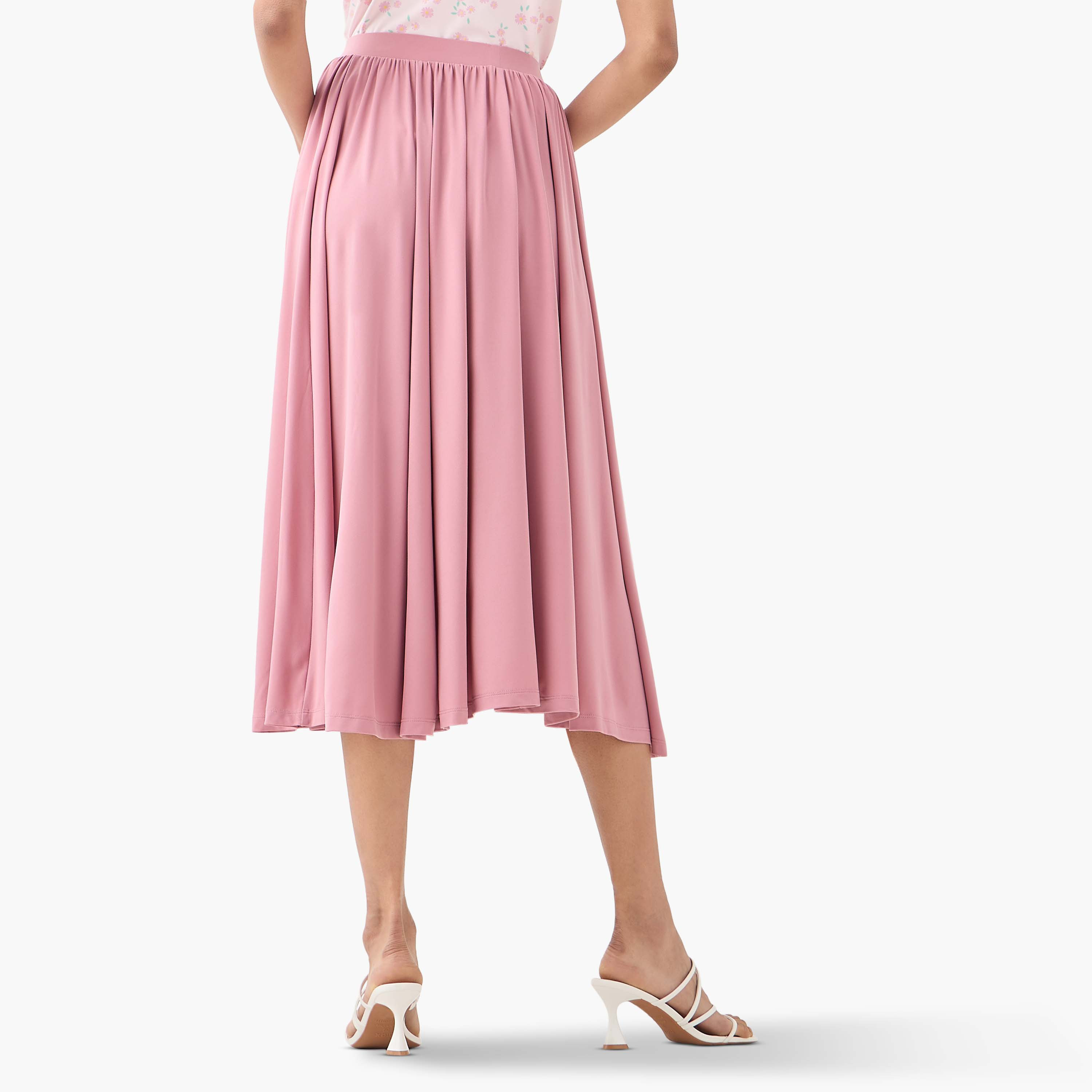 Pleated Flared Skirt with Flexi Comfort Elasticated Waistband-women-clothing-bottoms-skirts-image-3