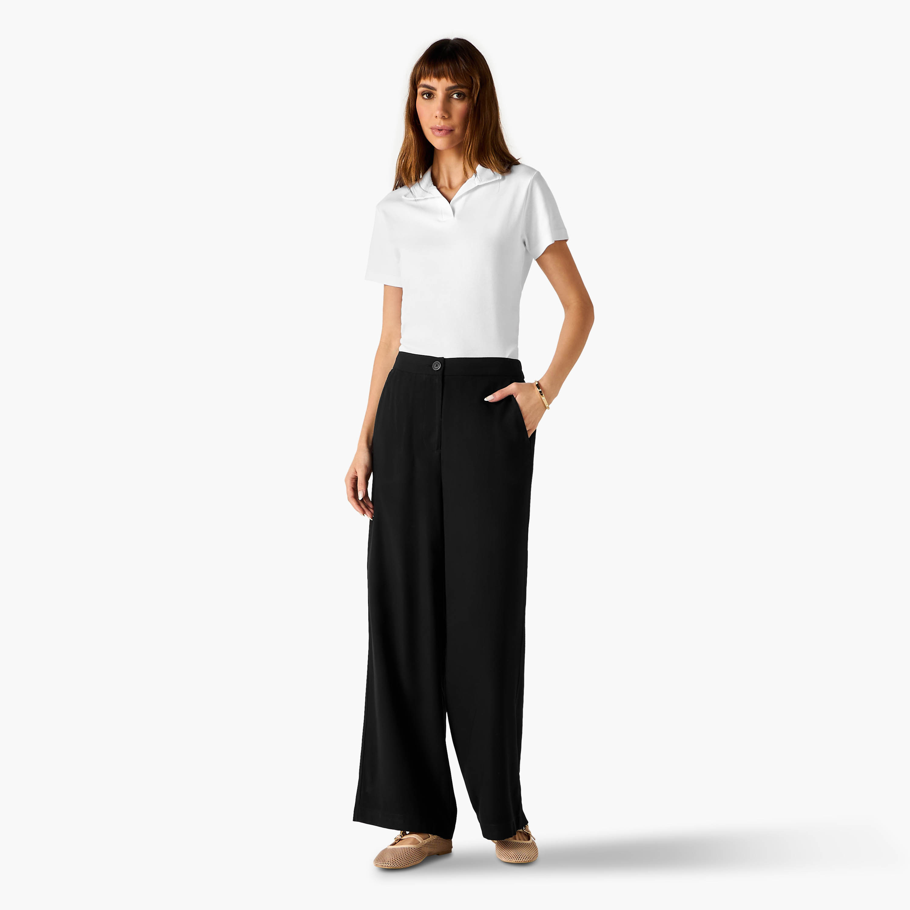 Wide Leg Twill Trousers with Pockets-women-clothing-bottoms-trousers-image-2