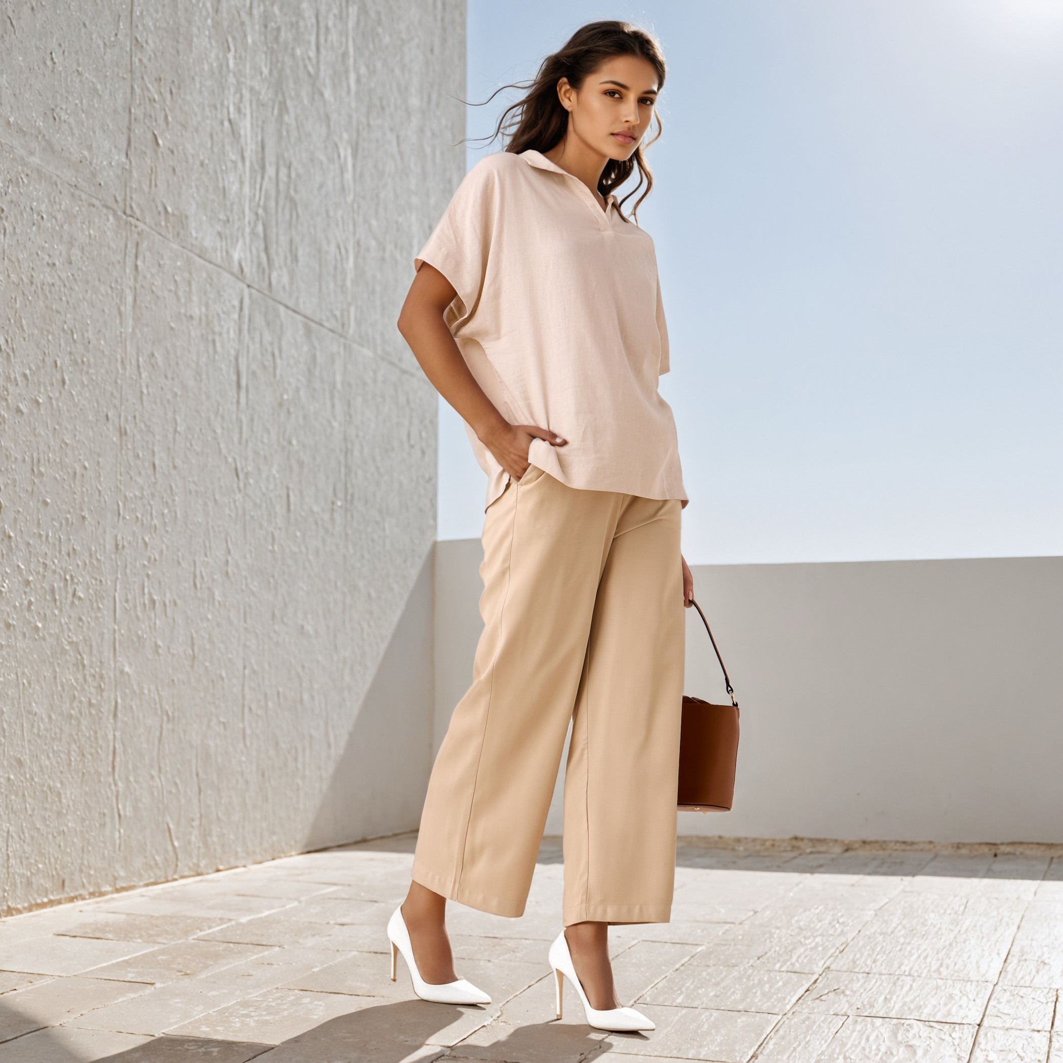 Wide Leg Twill Trousers with Pockets-women-clothing-bottoms-trousers-image-2