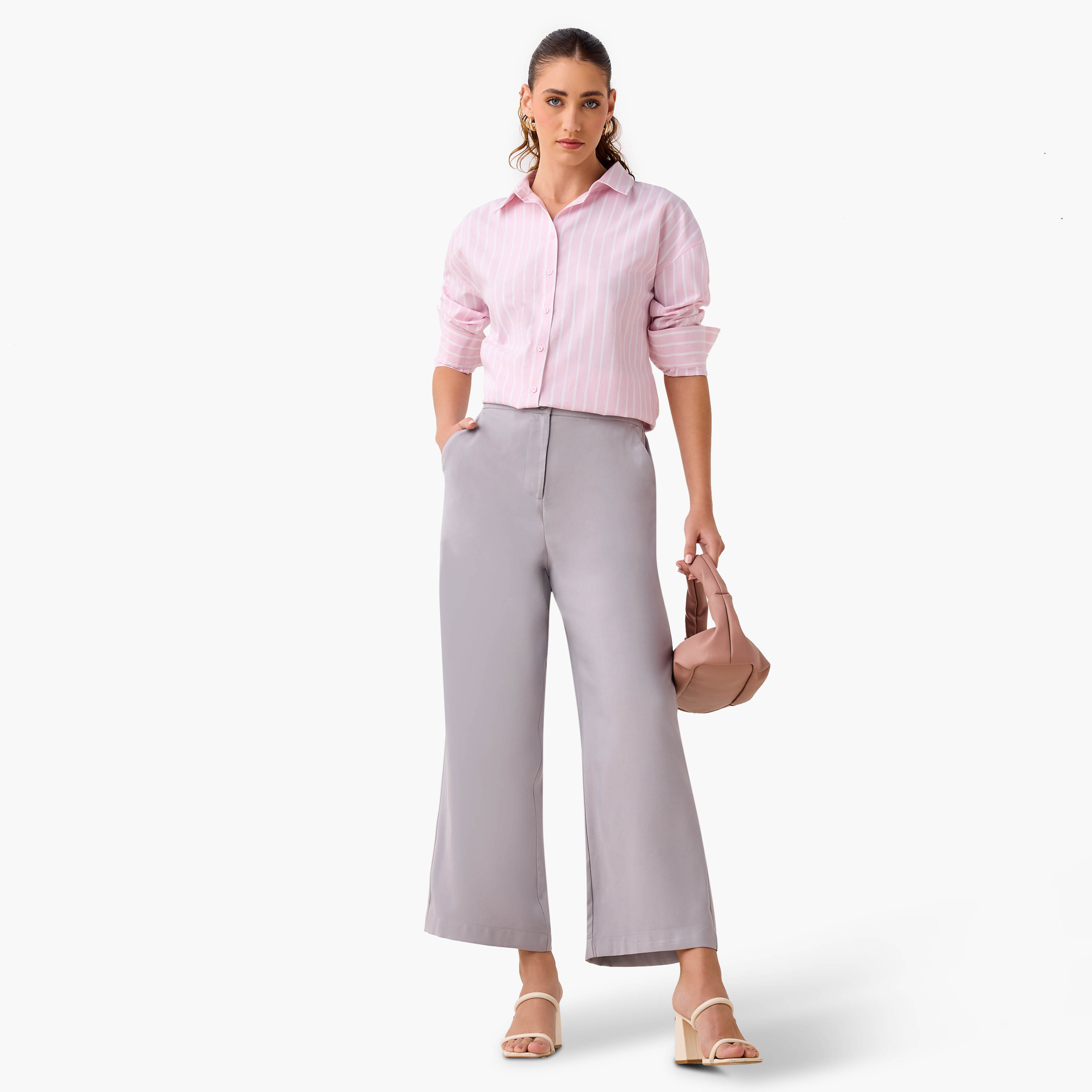 Wide Leg Twill Trousers with Pockets-women-clothing-bottoms-trousers-image-2