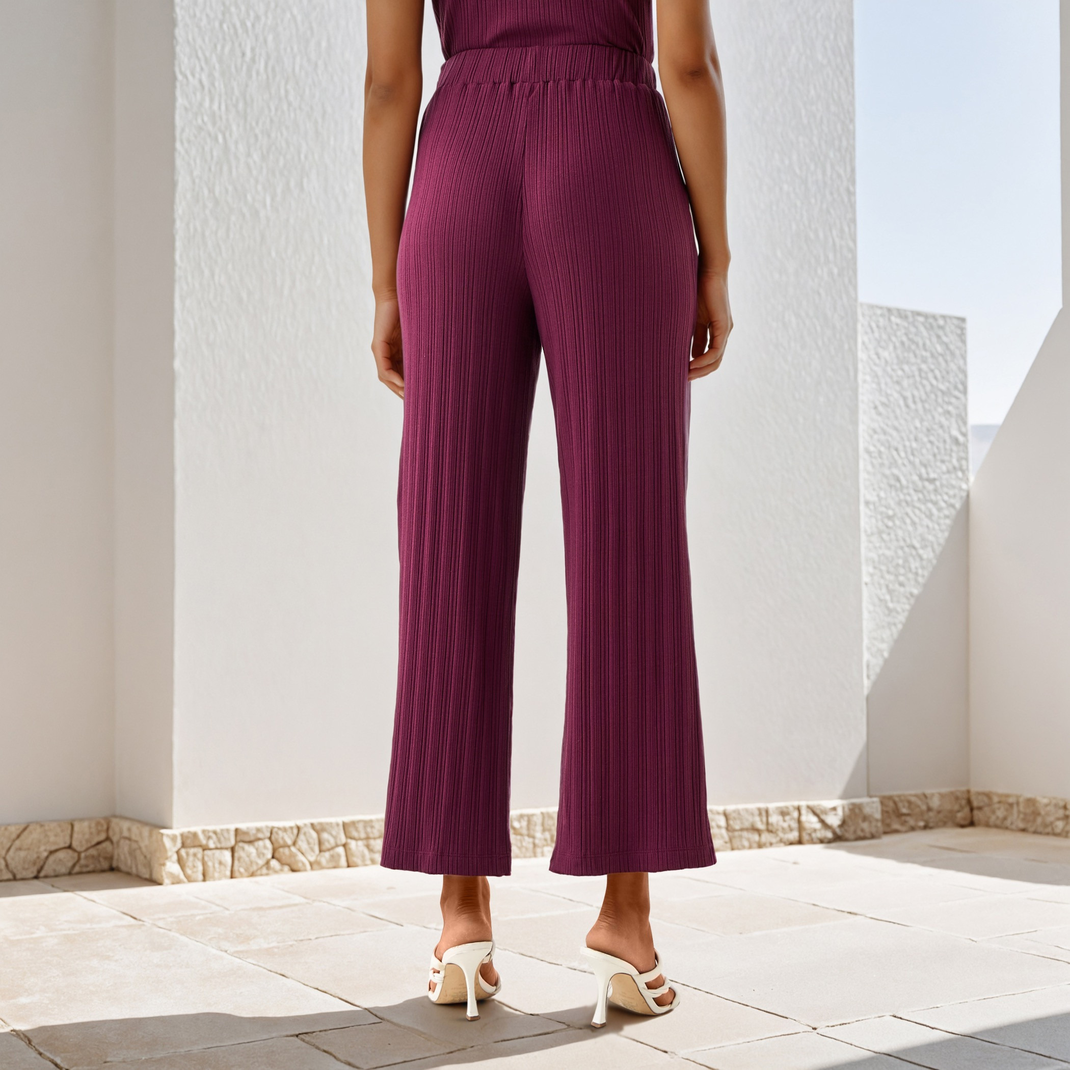 Ribbed Wide Leg Flexi Waist Pants with Pockets-women-clothing-coordsets-image-3
