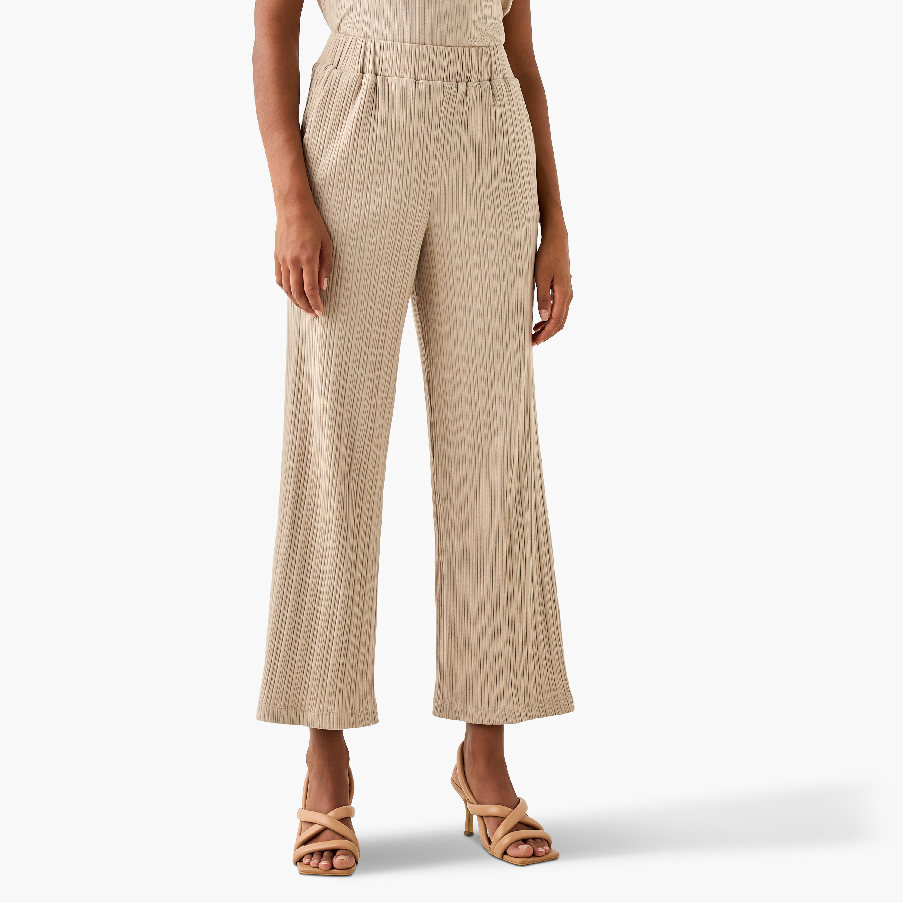 Ribbed Wide Leg Flexi Waist Pants with Pockets-women-clothing-trousers-image-1