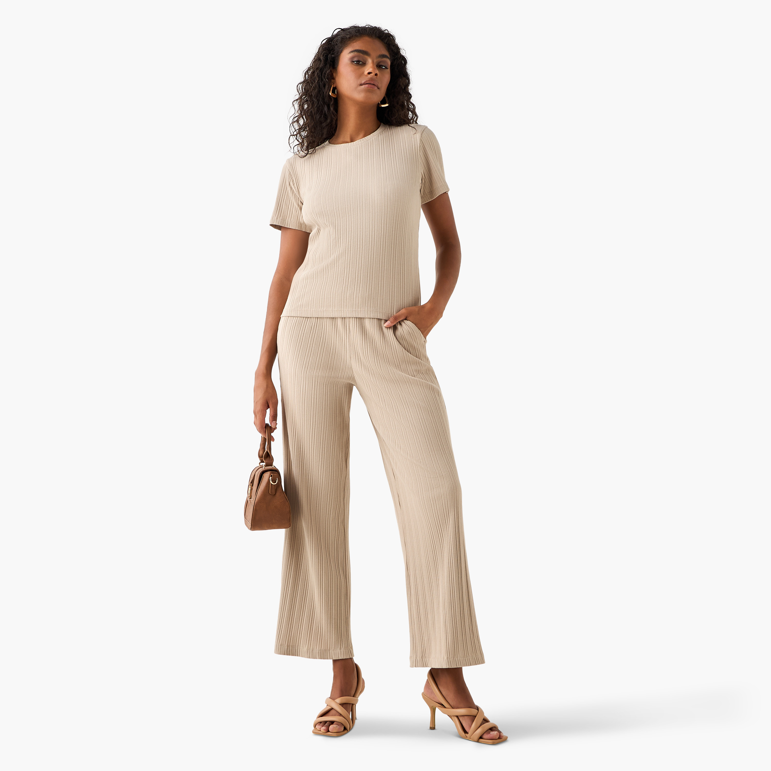 Ribbed Wide Leg Flexi Waist Pants with Pockets-women-clothing-coordsets-image-2