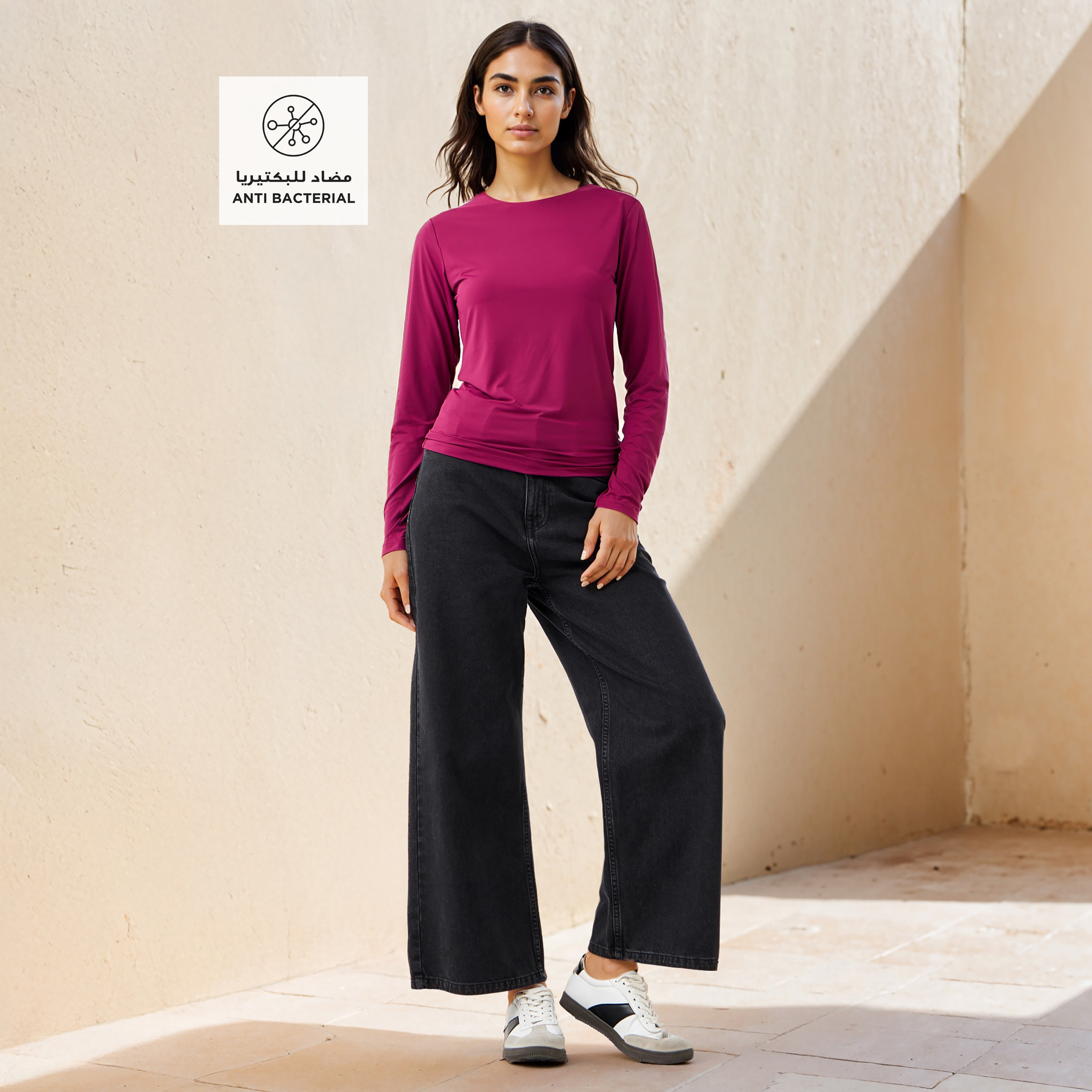 Crew Neck T-shirt with Long Sleeves-women-clothing-tshirts-image-2