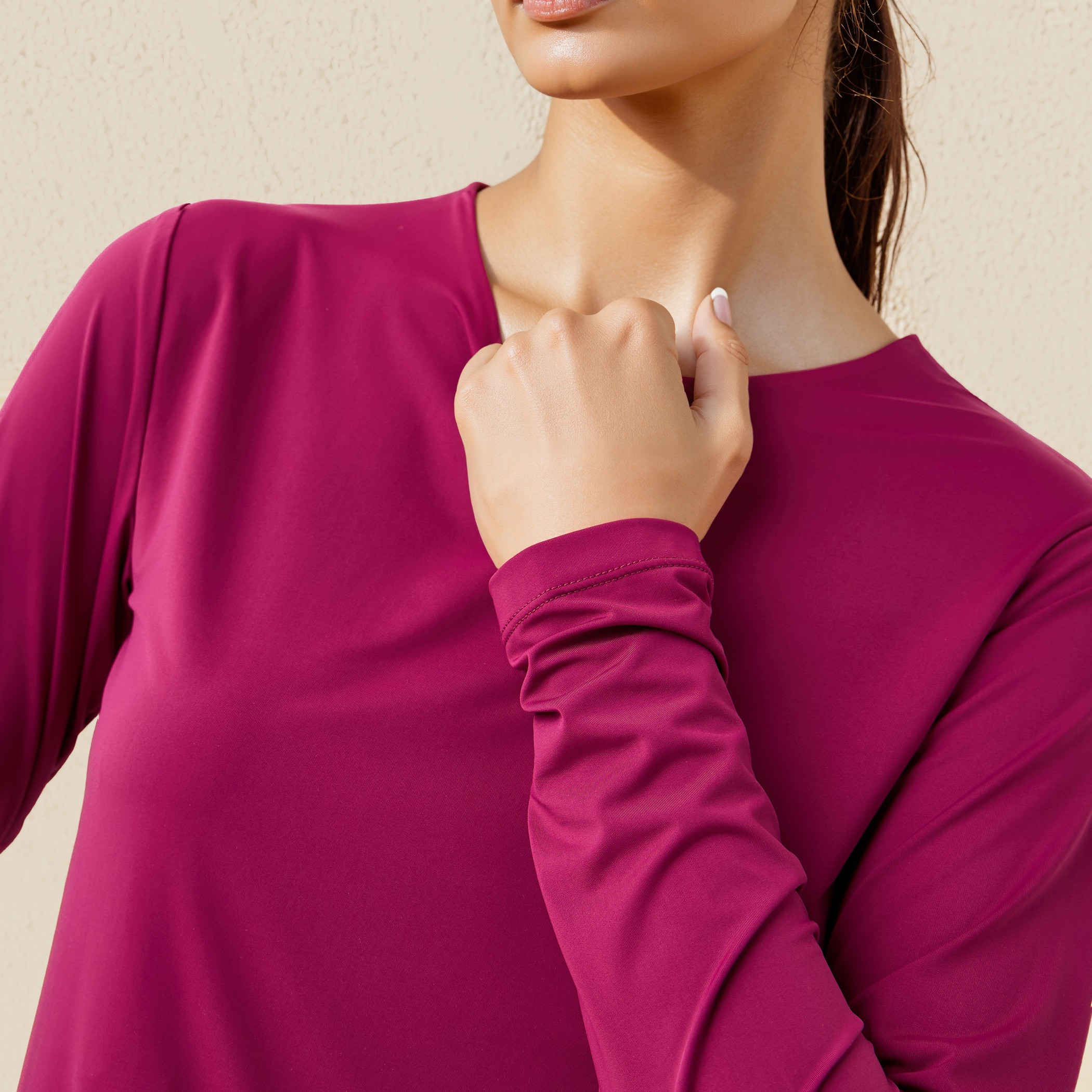 Crew Neck T-shirt with Long Sleeves-women-clothing-tshirts-image-4