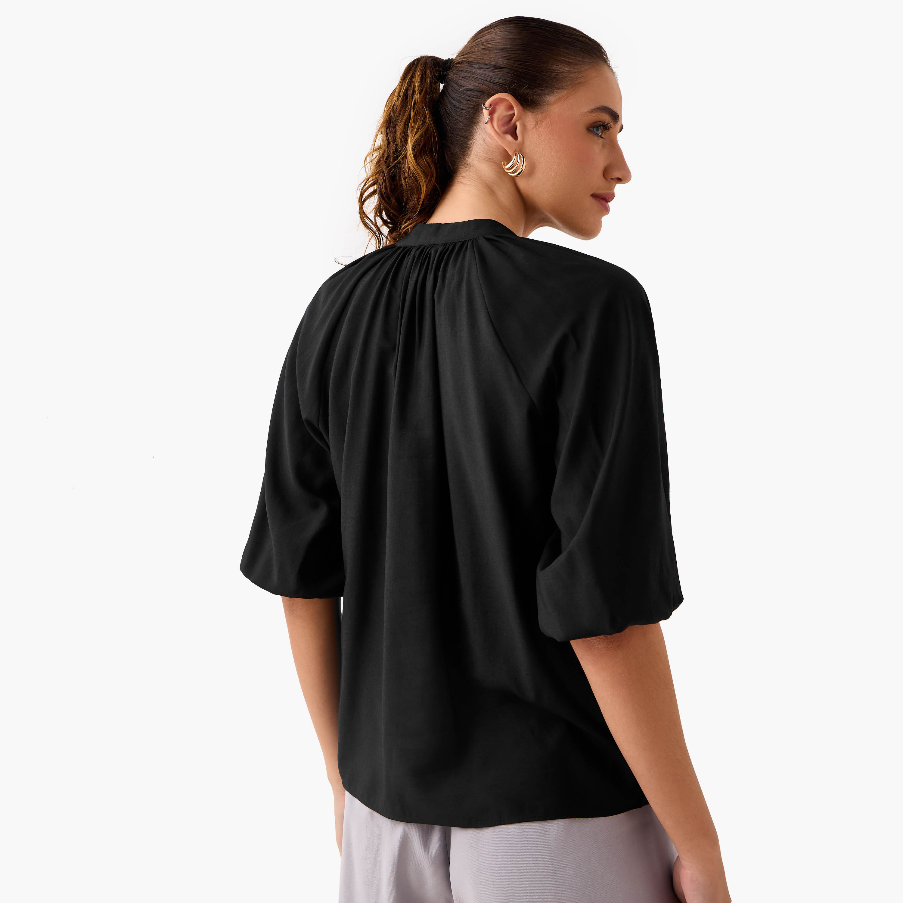Mandarin Collar Balloon Sleeves Top-women-clothing-shirtsandblouses-blouses-image-3