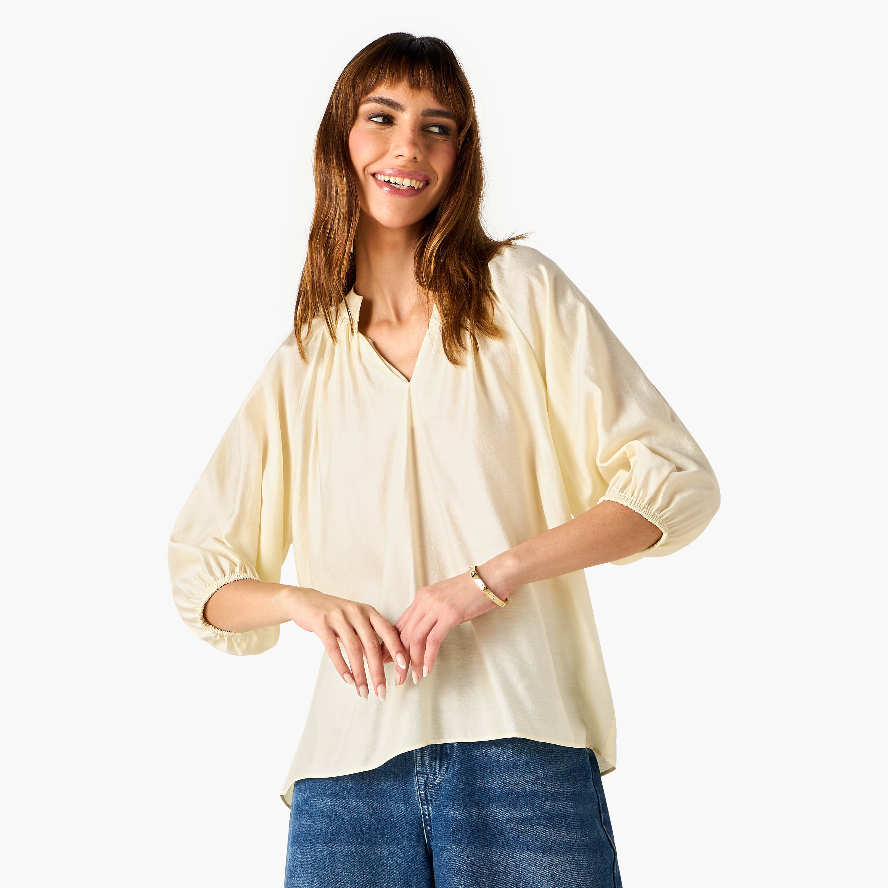 Mandarin Collar Balloon Sleeves Top-women-clothing-shirtsandblouses-blouses-image-1