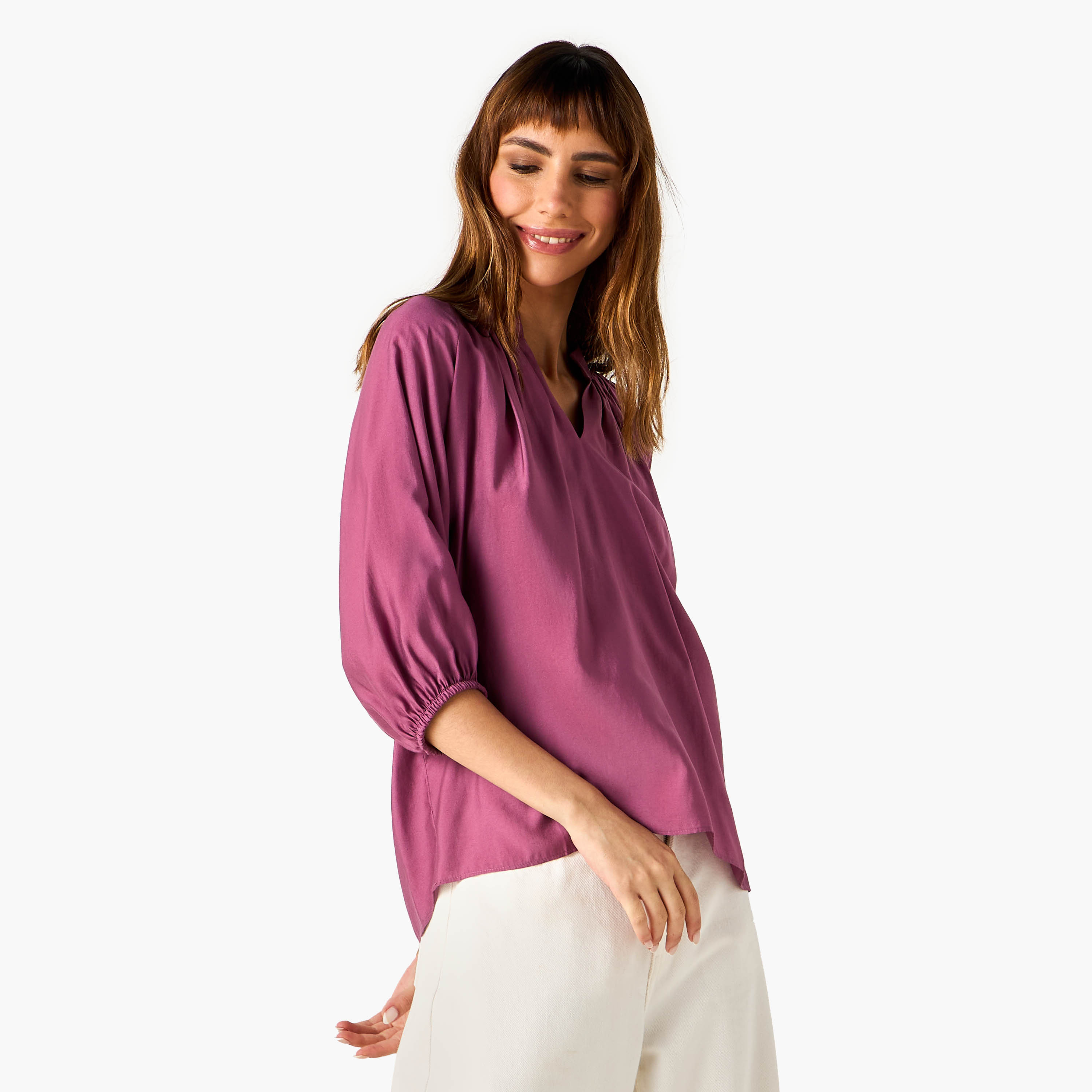 Mandarin Collar Balloon Sleeves Top-women-clothing-shirtsandblouses-blouses-image-1