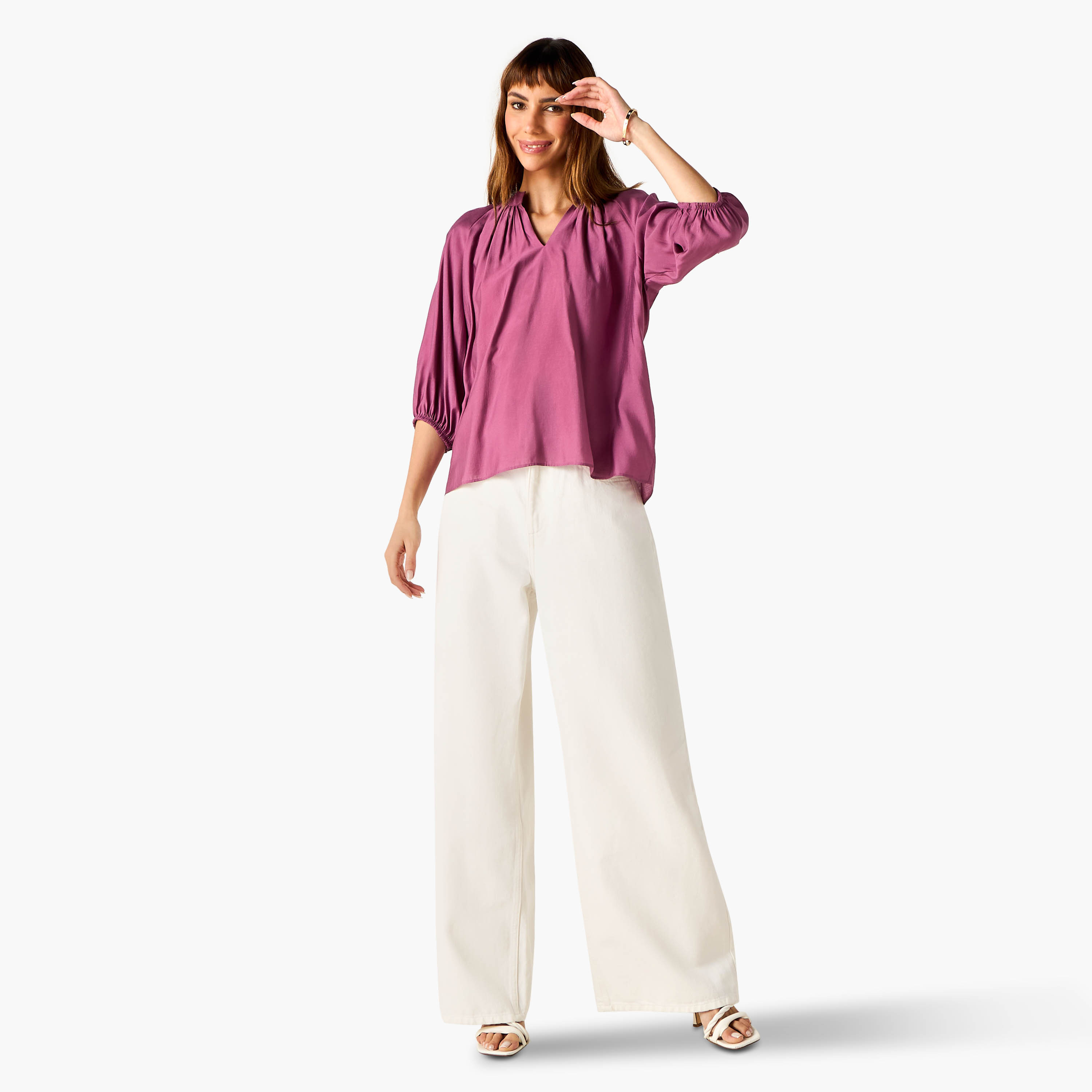 Mandarin Collar Balloon Sleeves Top-women-clothing-shirtsandblouses-blouses-image-2