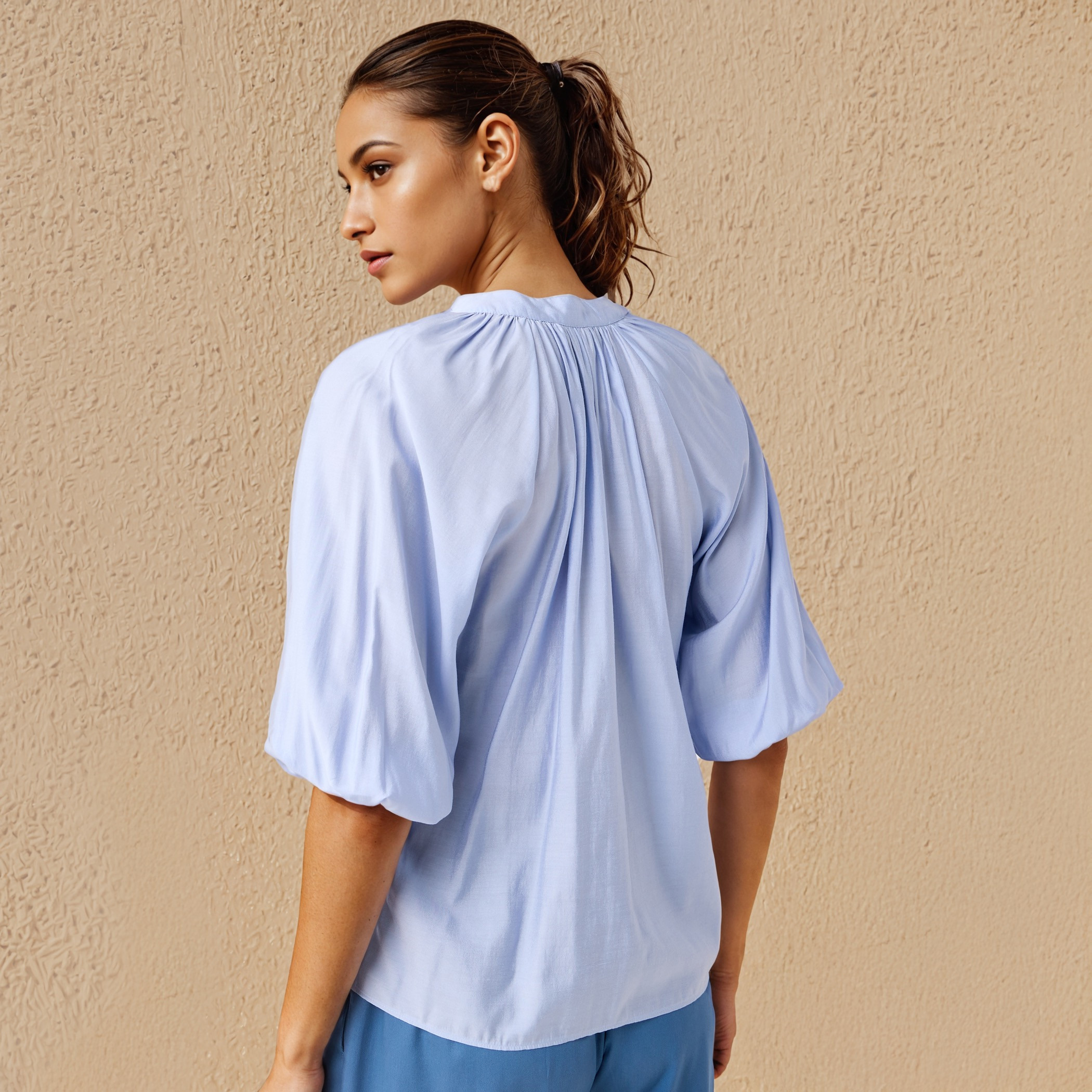 Mandarin Collar Balloon Sleeves Top-women-clothing-shirtsandblouses-blouses-image-3