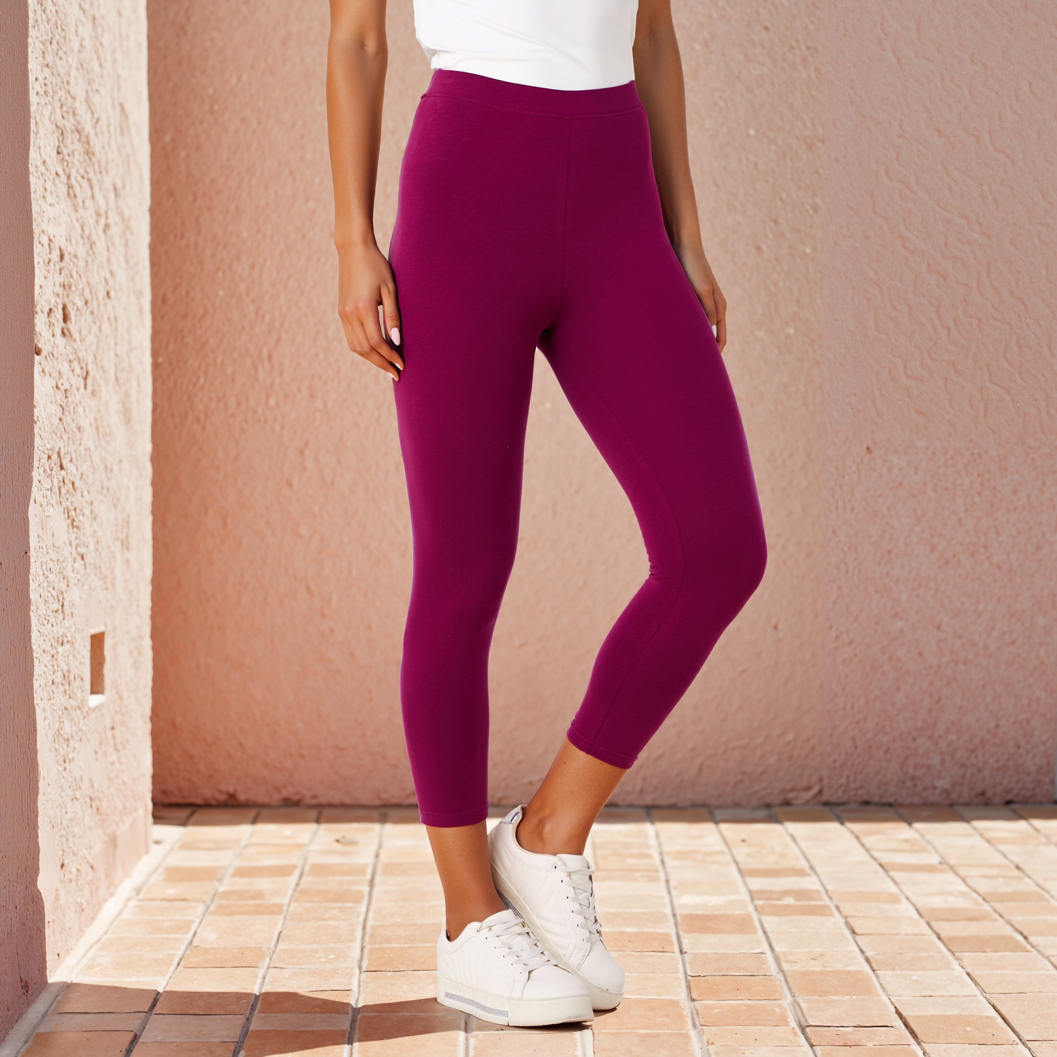 Slim Fit Leggings with Elasticated Waistband-women-clothing-bottoms-leggings-image-1