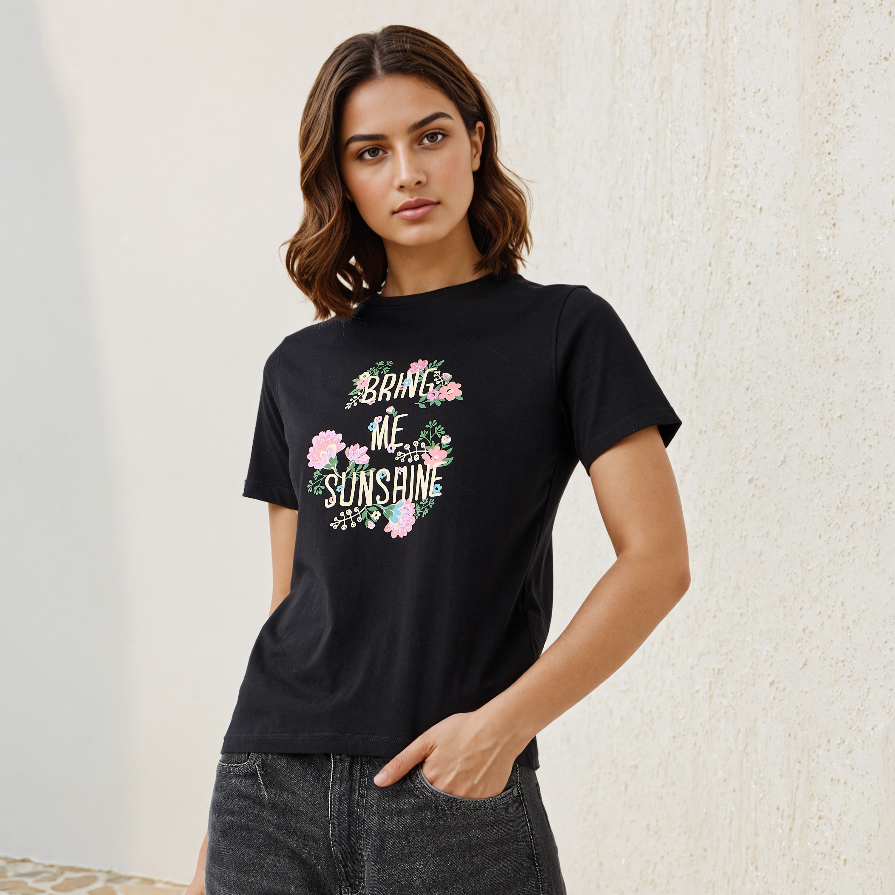 Slogan Print Cotton T-shirt-women-clothing-tshirts-image-1