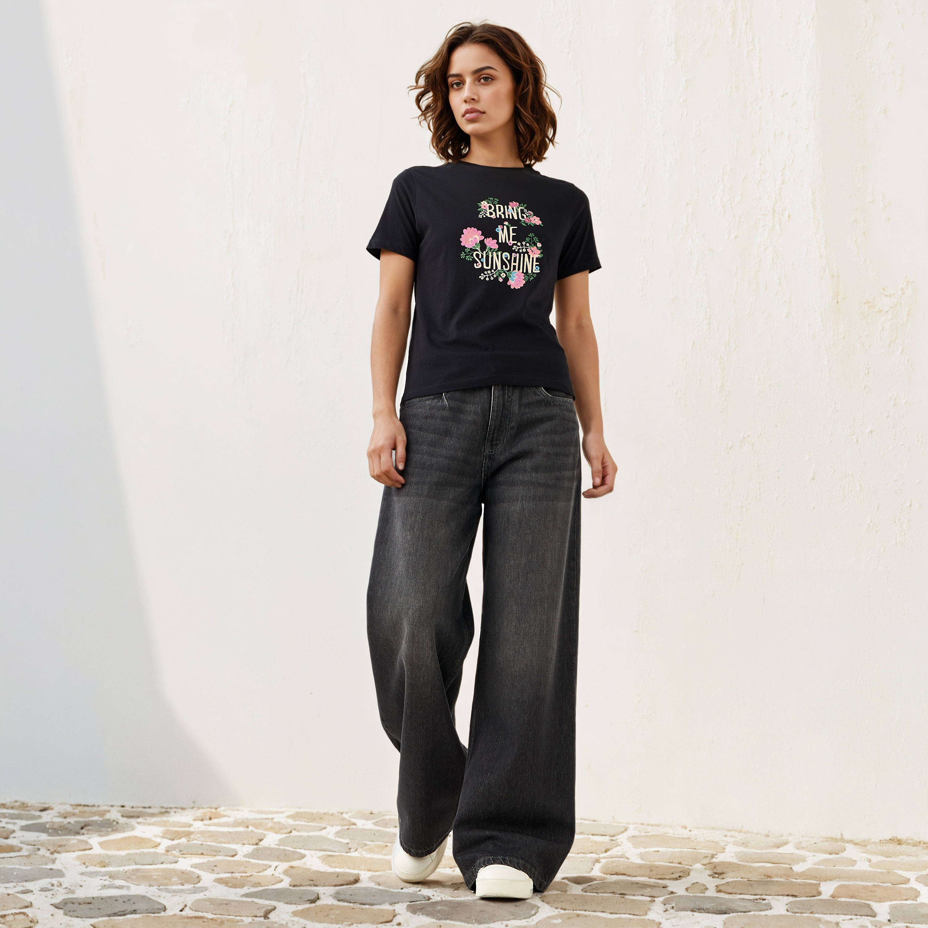 Slogan Print Cotton T-shirt-women-clothing-tshirts-image-2