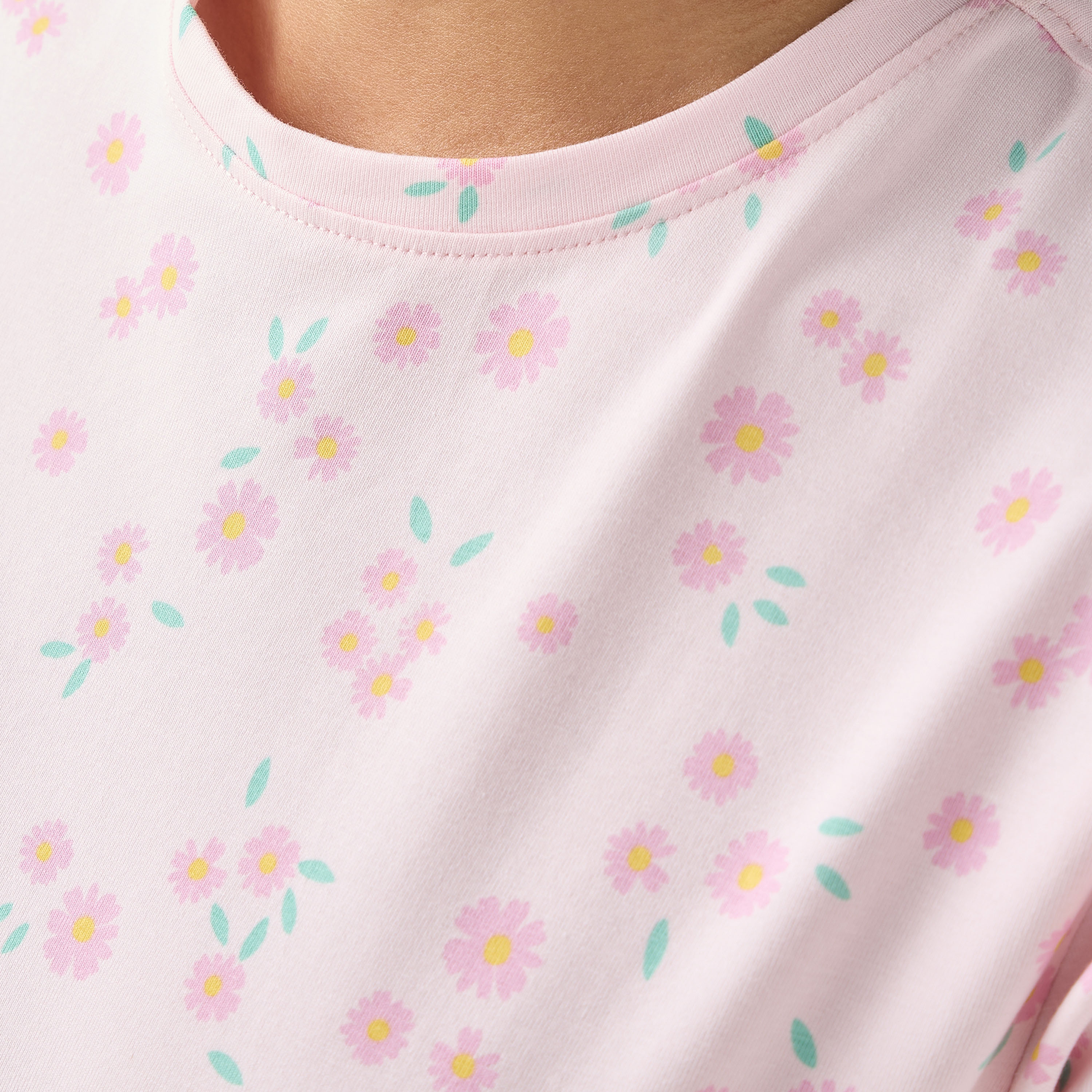 Floral Print Crew Neck T-shirt with Short Sleeves-women-clothing-tshirts-image-5