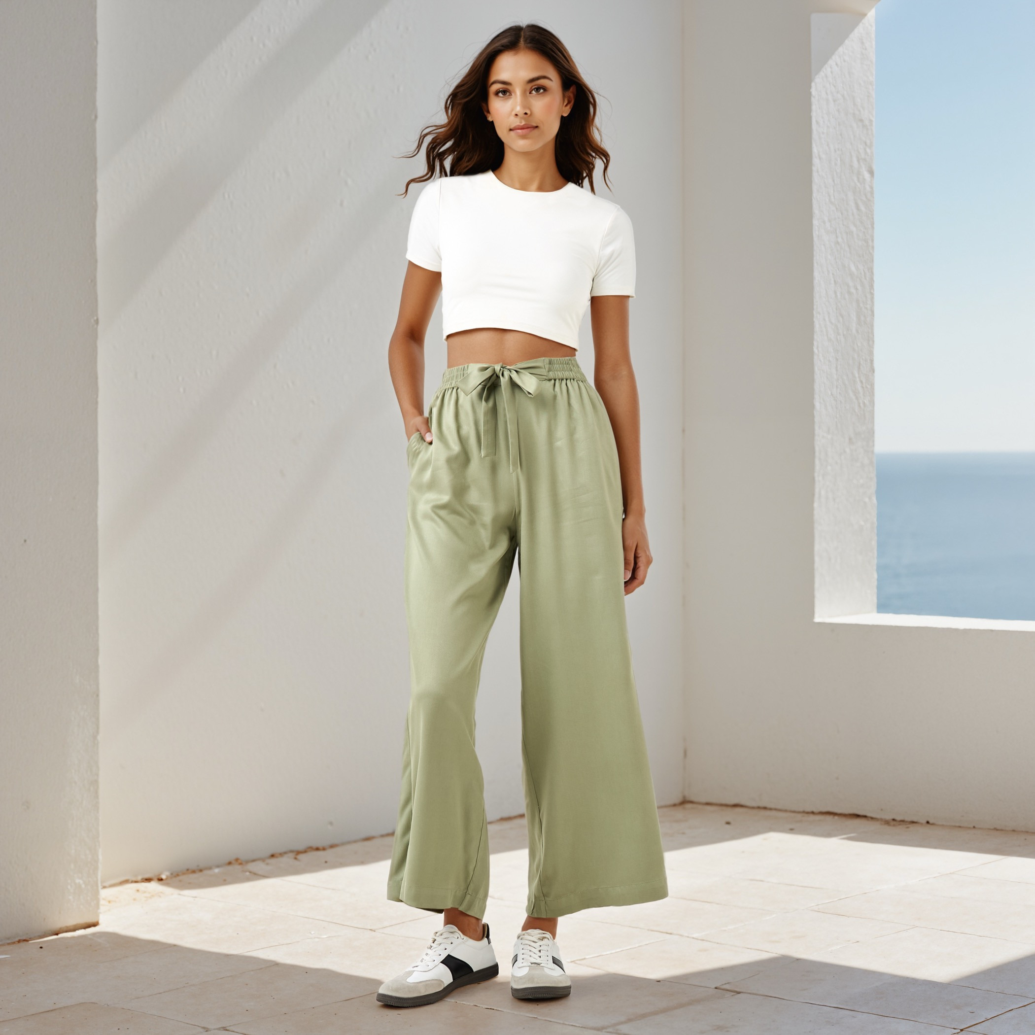 Relaxed Fit Flexi Waist Palazzo Pants with Tie-Up Belt and Pockets-women-clothing-trousers-image-2