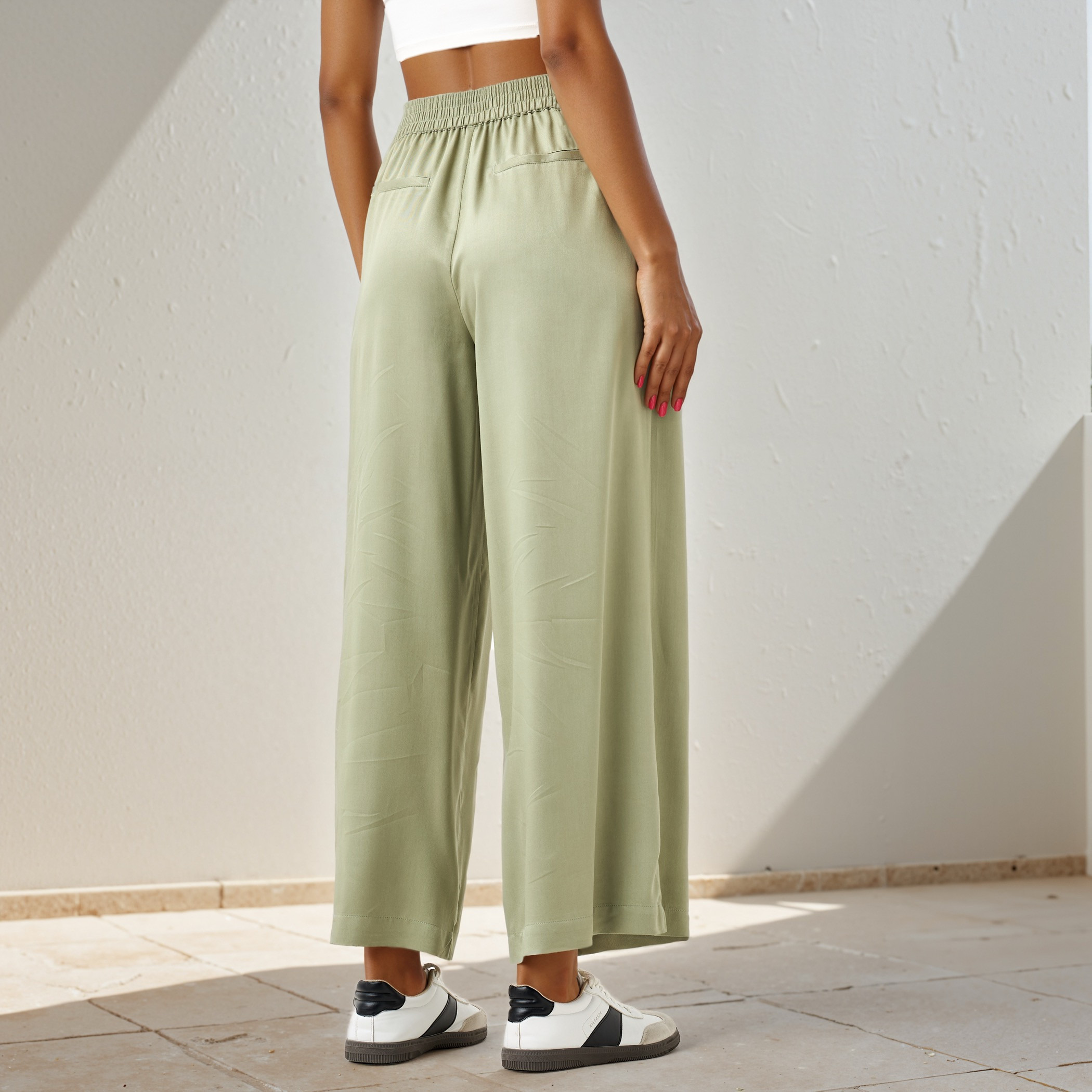 Relaxed Fit Flexi Waist Palazzo Pants with Tie-Up Belt and Pockets-women-clothing-trousers-image-3