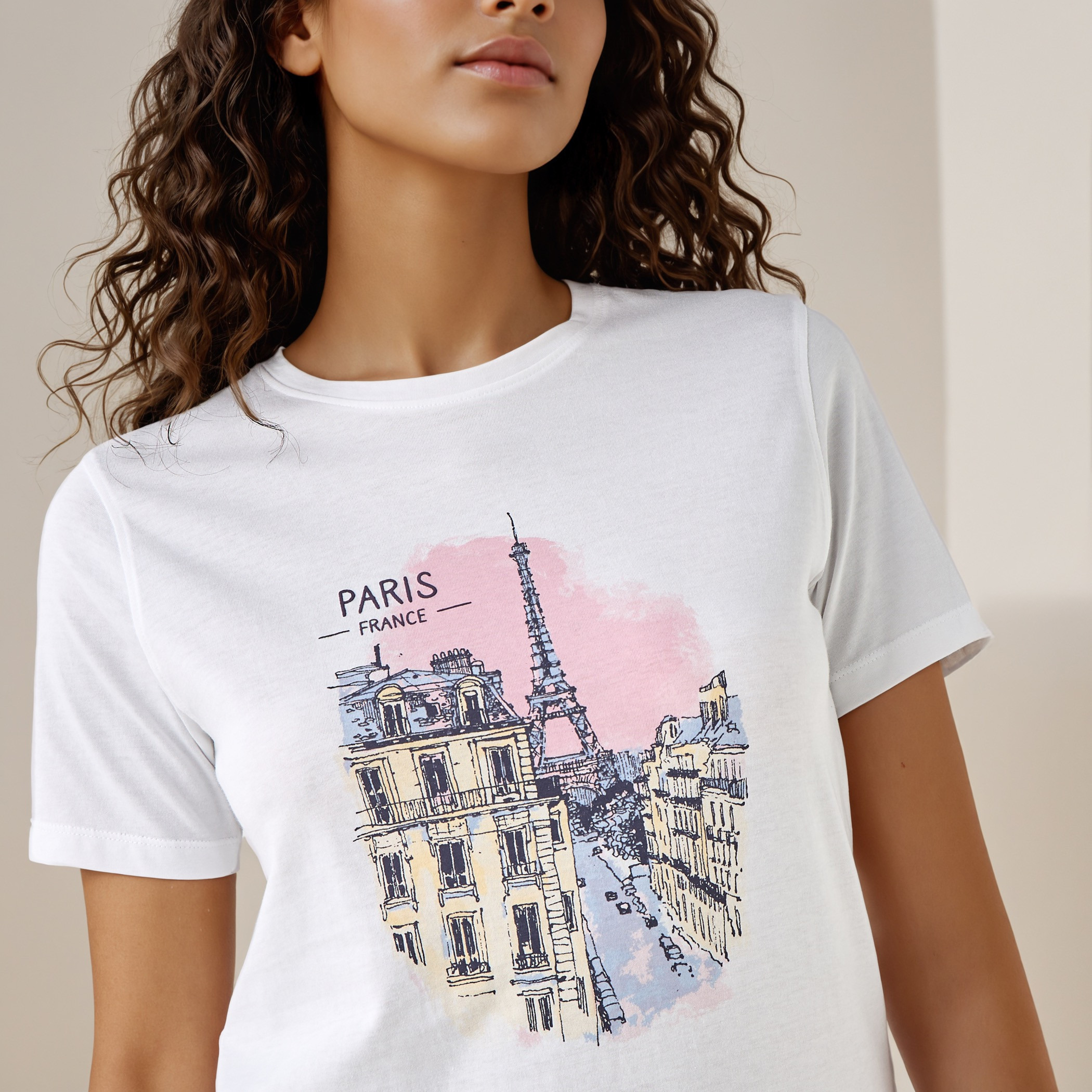 Paris Print T-shirt with Crew Neck-women-clothing-tshirts-image-4