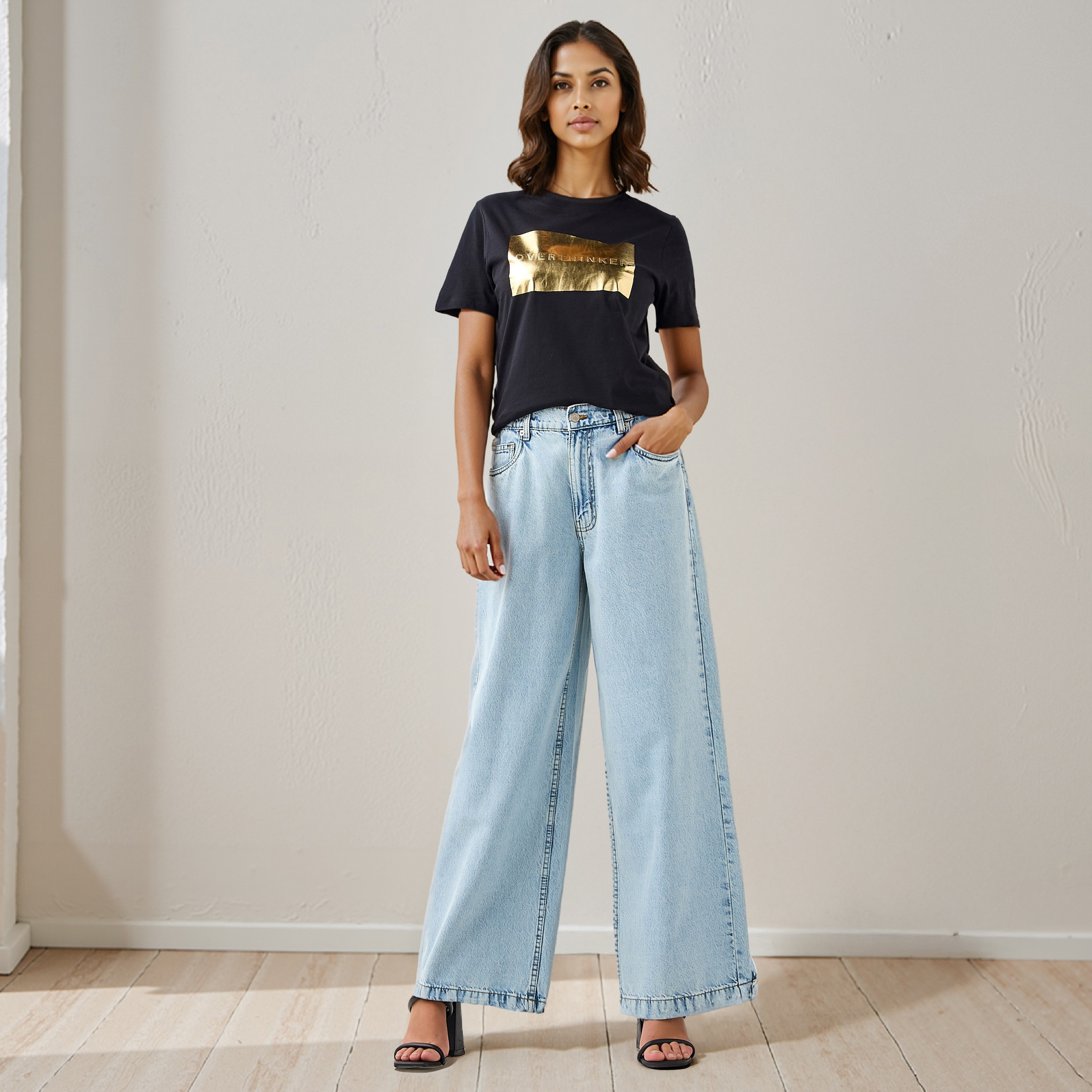 Foil Print Crew Neck T-shirt-women-clothing-tshirts-image-3