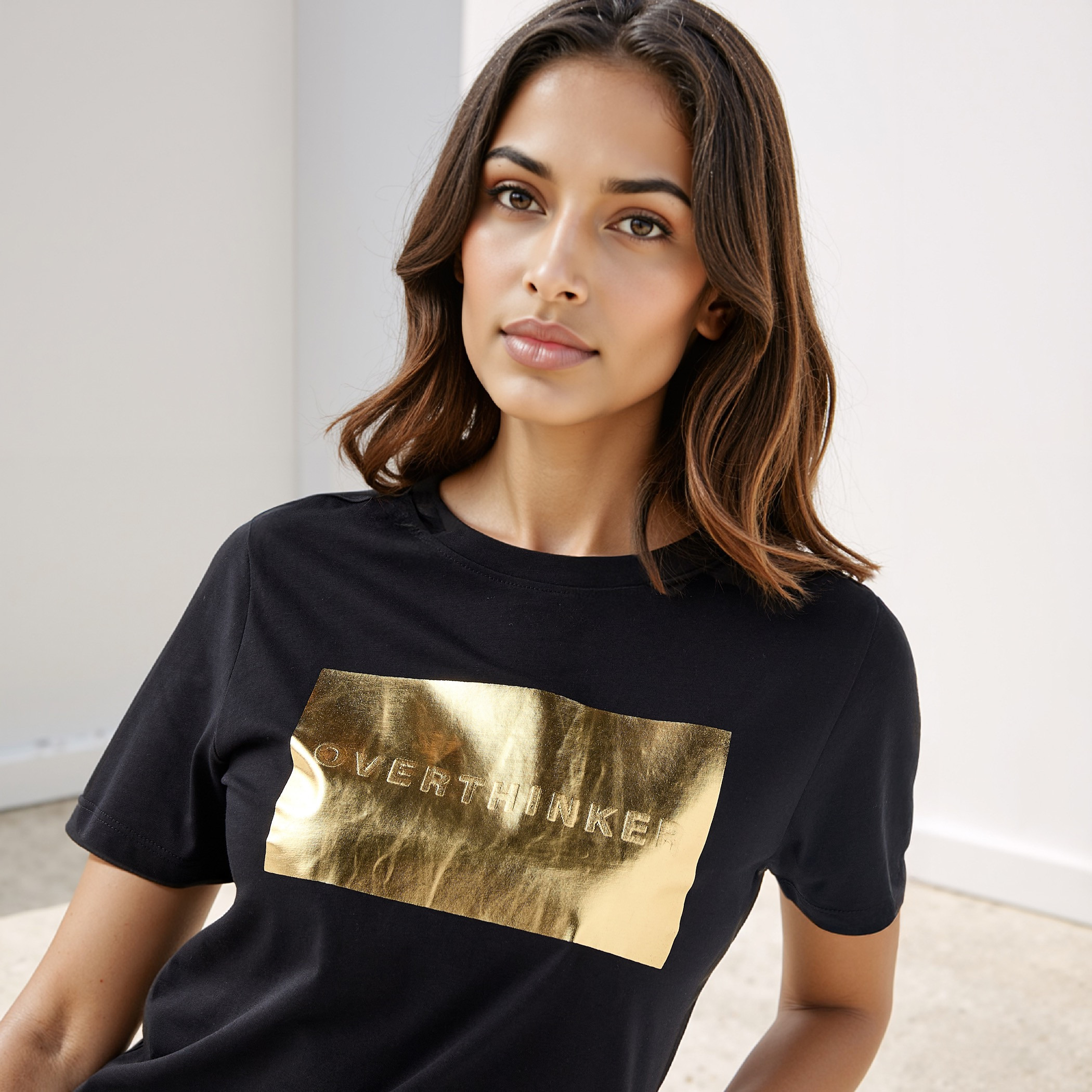 Foil Print Crew Neck T-shirt-women-clothing-tshirts-image-5