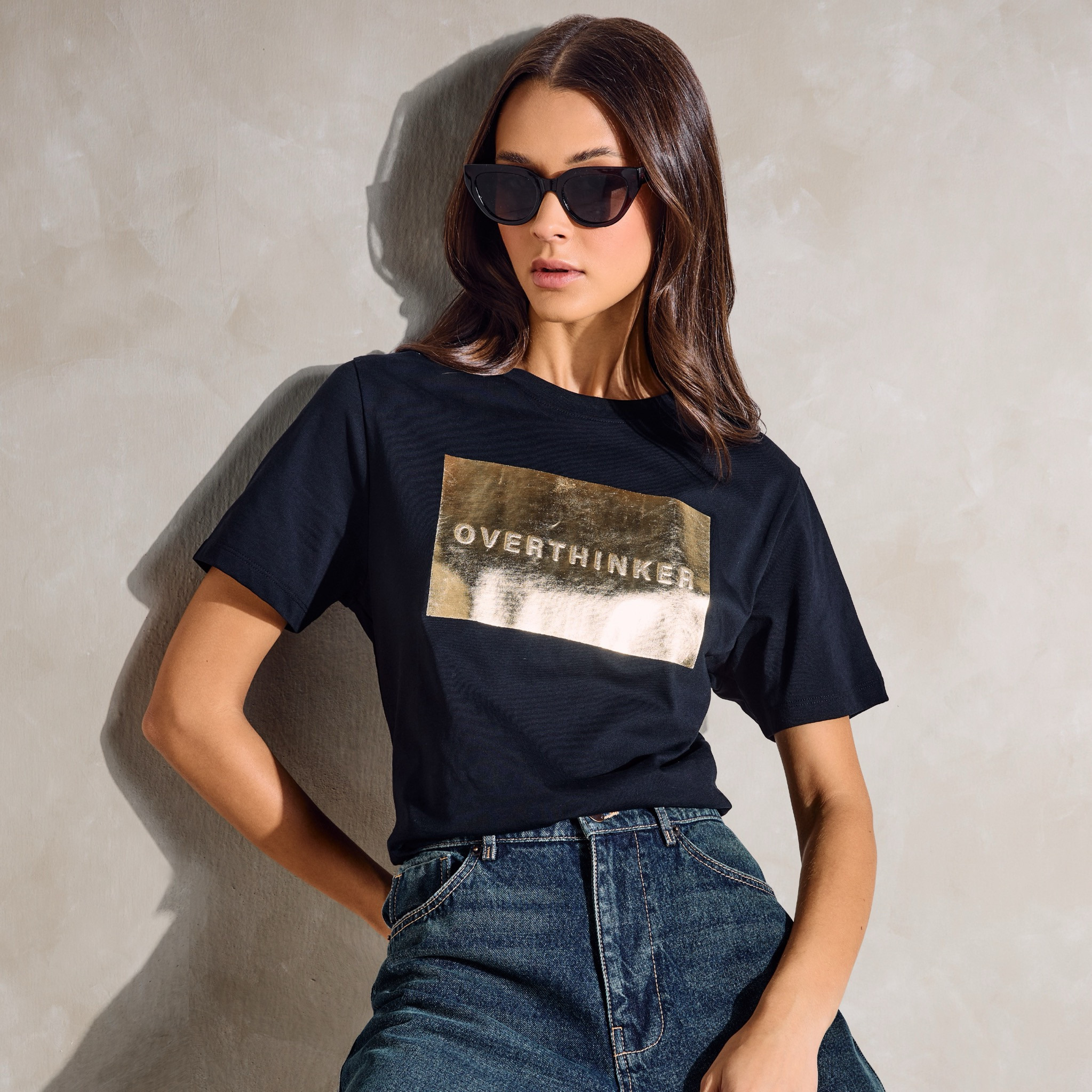Foil Print Crew Neck T-shirt-women-clothing-tshirts-image-1