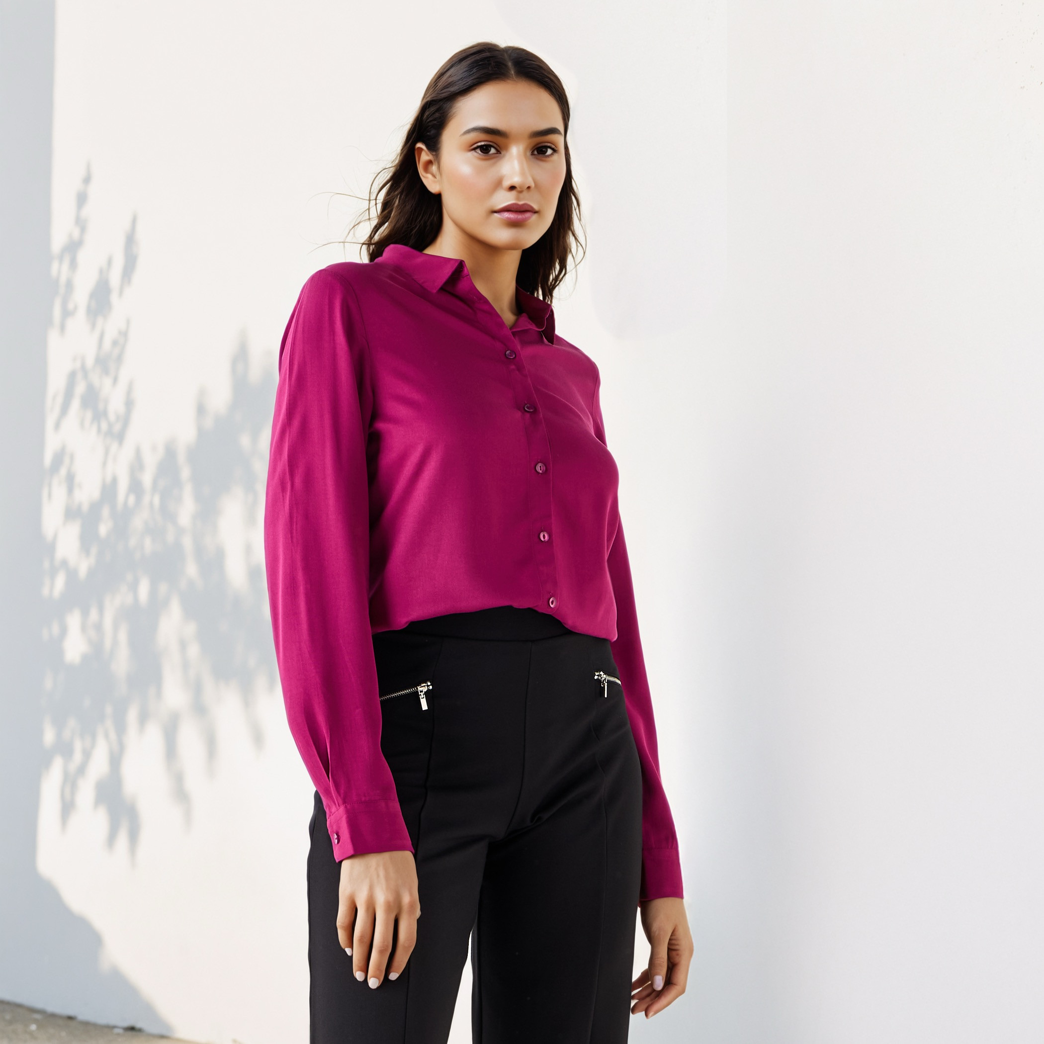 Regular Fit Collared Viscose Shirt-women-clothing-shirtsandblouses-shirts-image-1