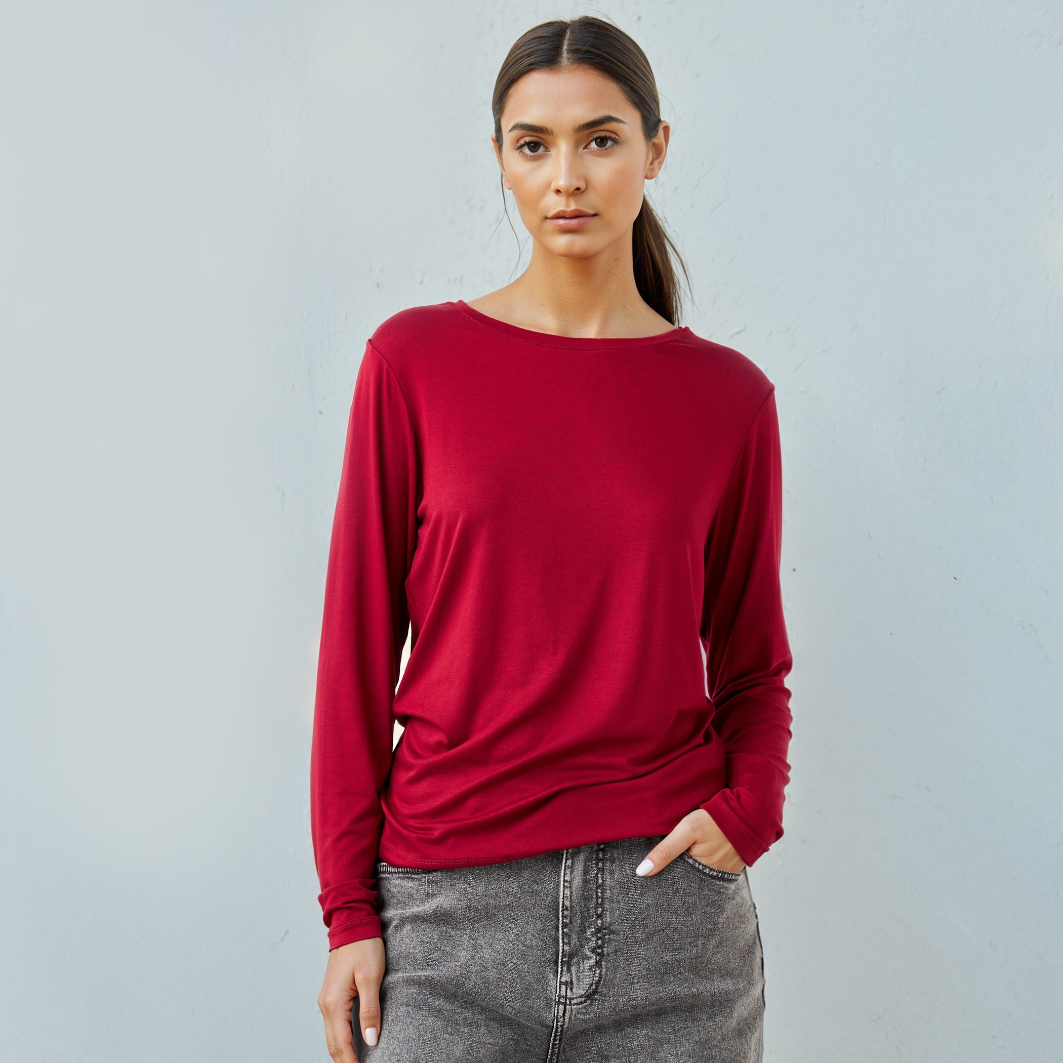 تيشيرت بقصّة سليم وأكمام طويلة-women-clothing-tshirts-image-1