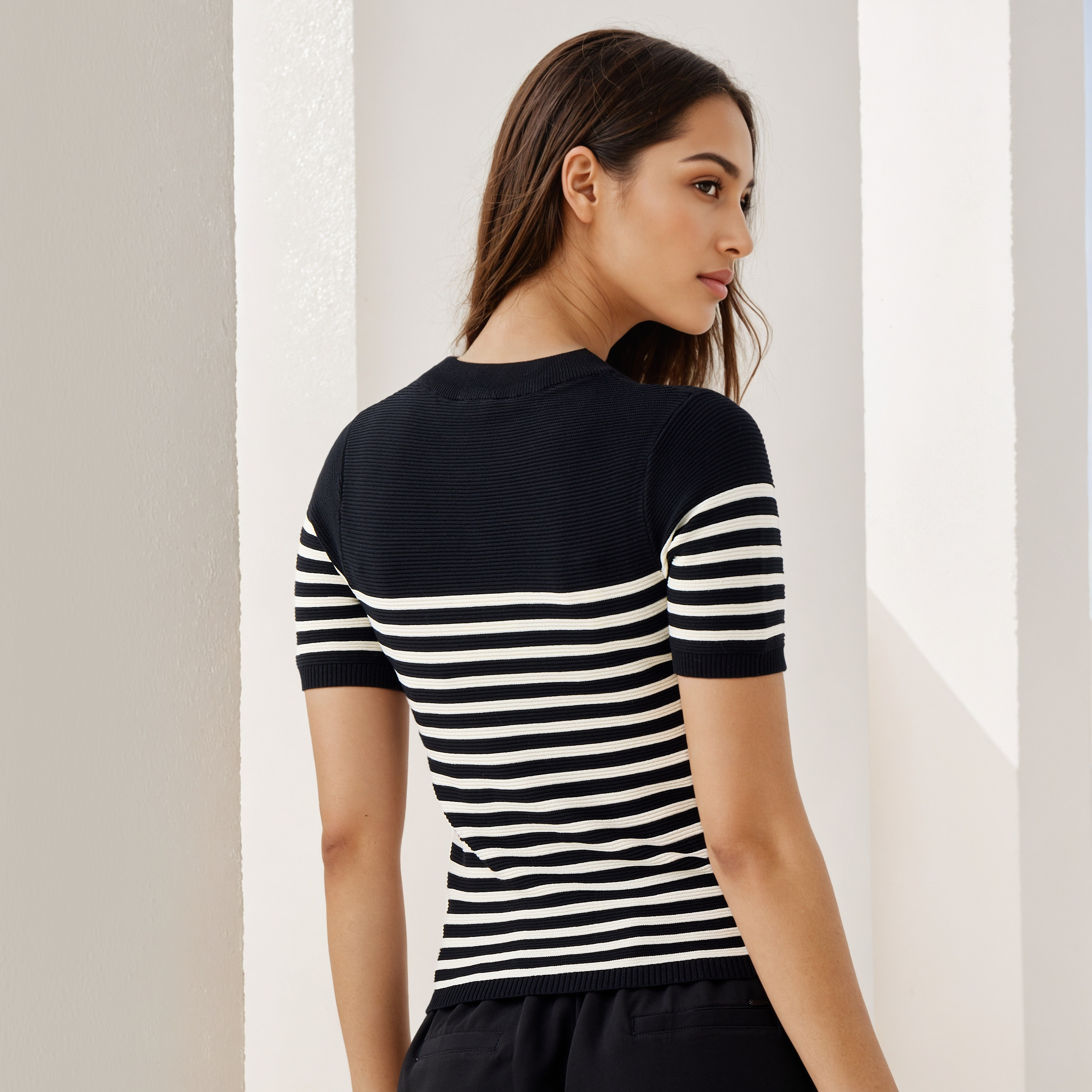 Striped Knit Top with Short Sleeves-women-clothing-cardigansandjumpers-jumpers-image-3