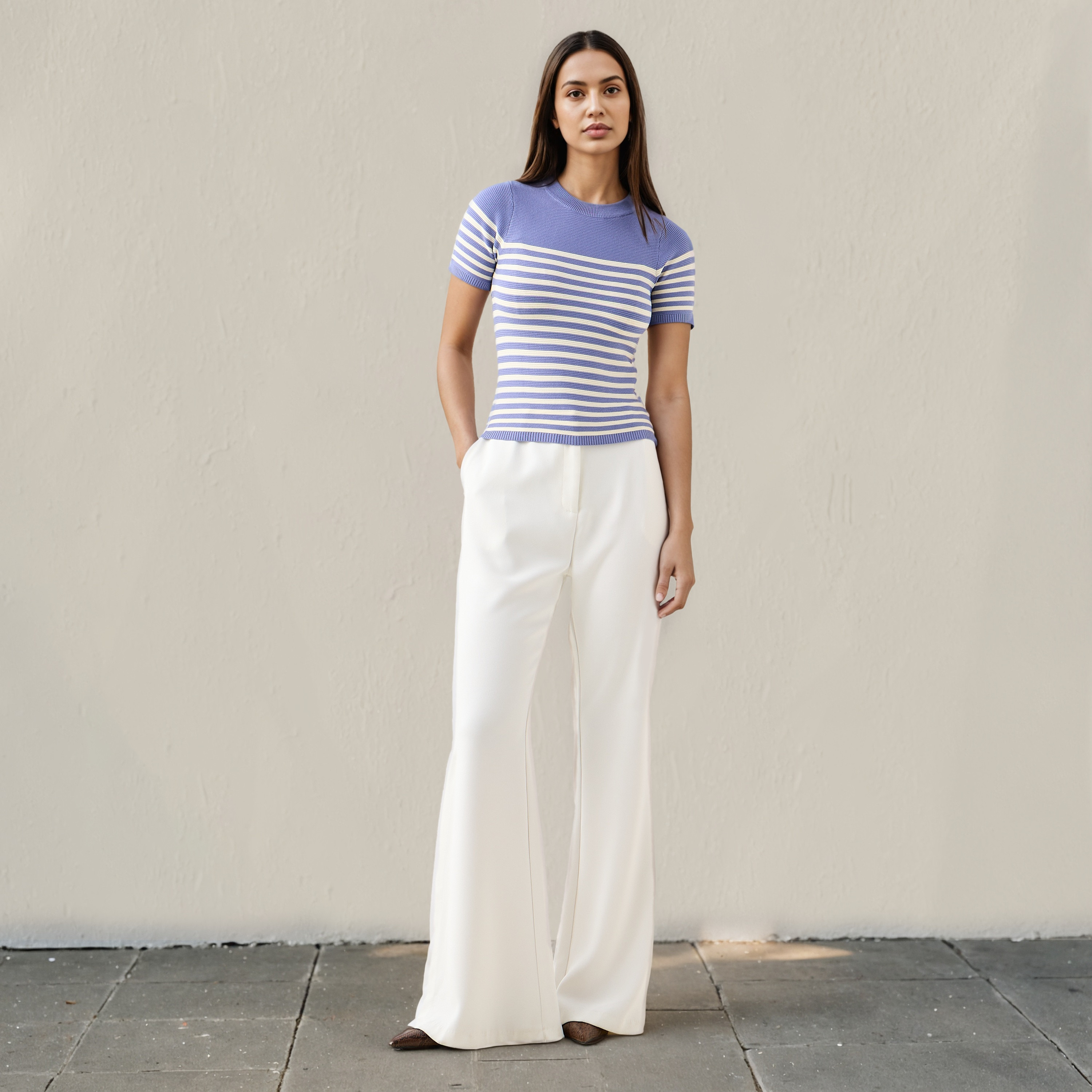 Striped Knit Top with Short Sleeves-women-clothing-cardigansandjumpers-jumpers-image-2