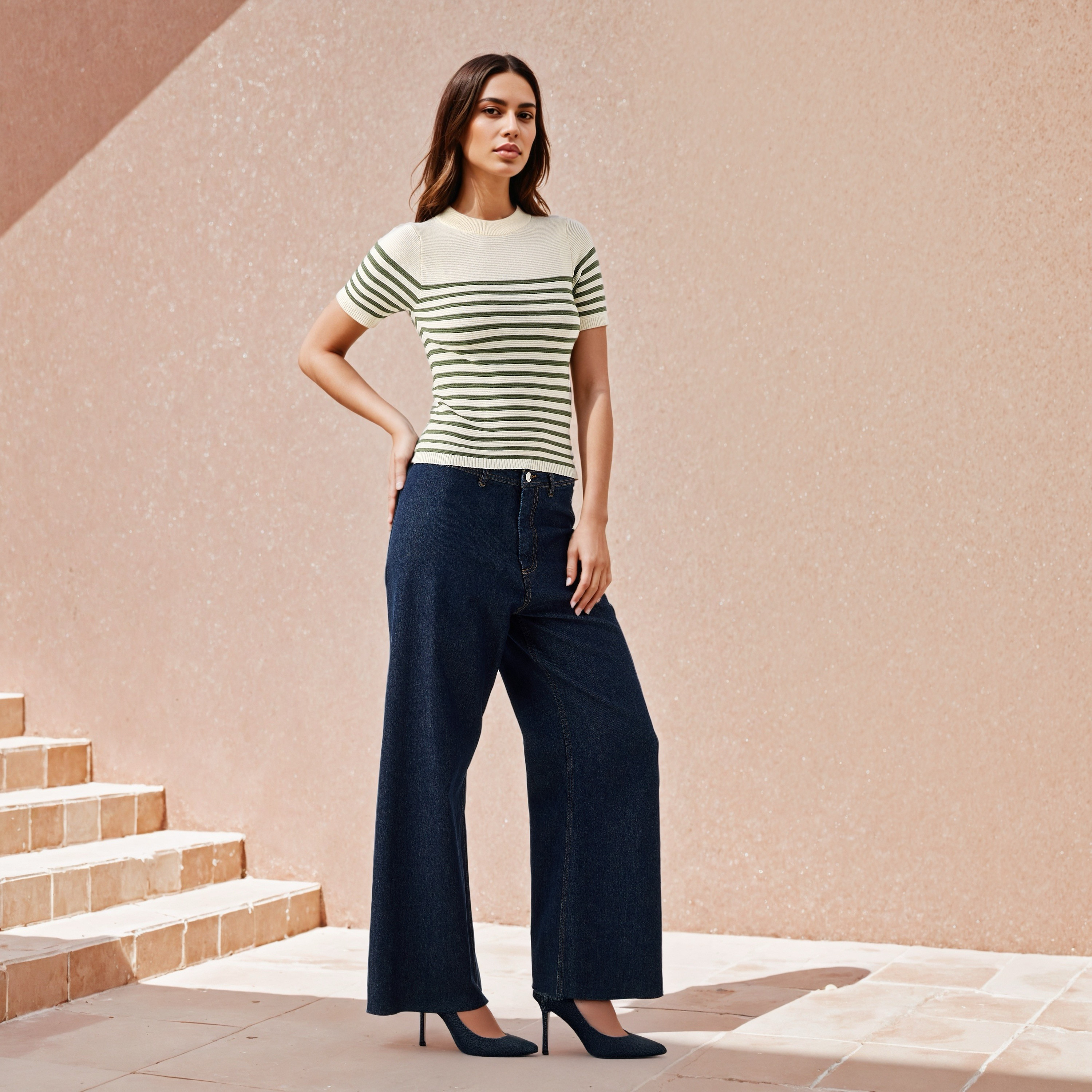Striped Knit Top with Short Sleeves-women-clothing-cardigansandjumpers-jumpers-image-2
