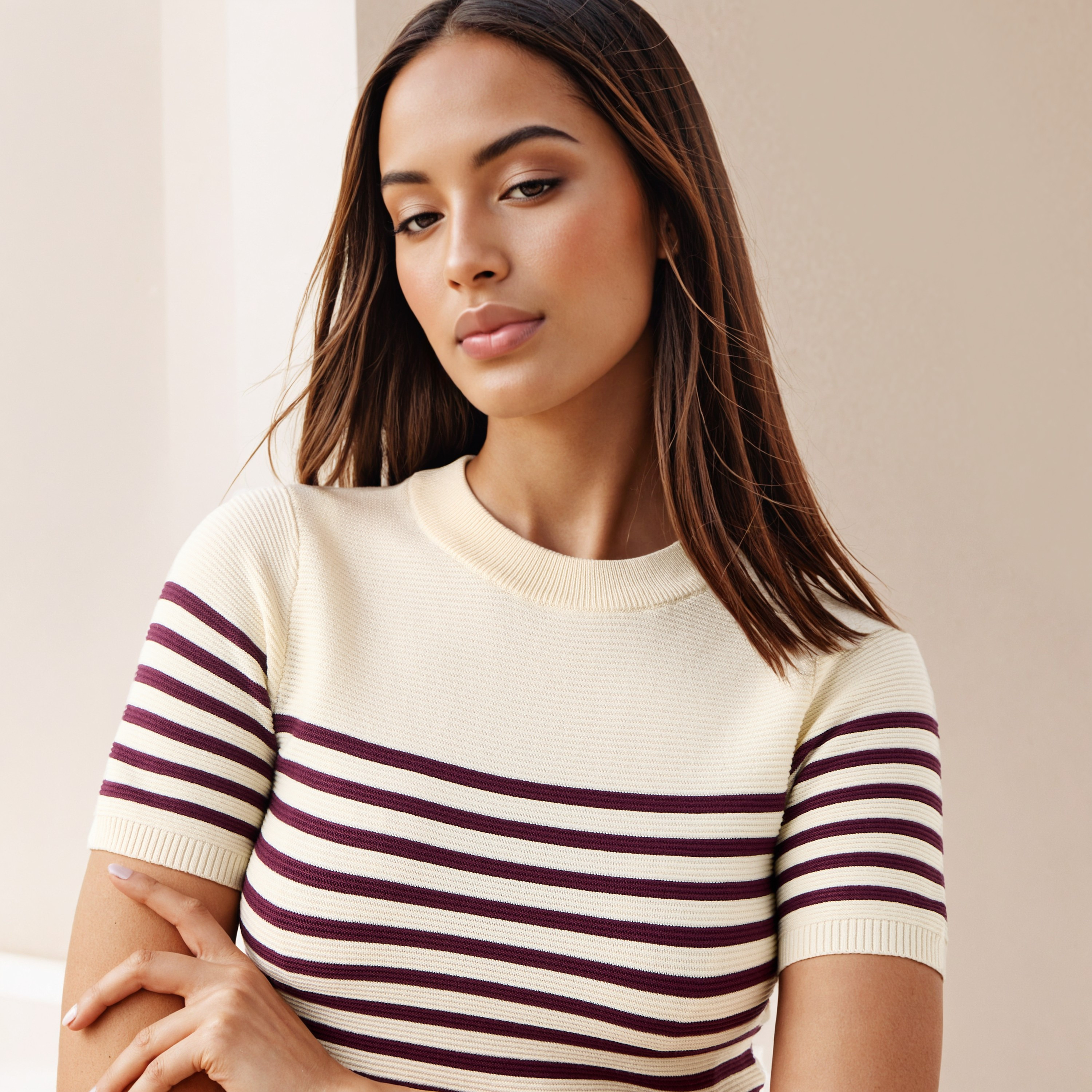 Striped Knit Top with Short Sleeves-women-clothing-cardigansandjumpers-jumpers-image-4