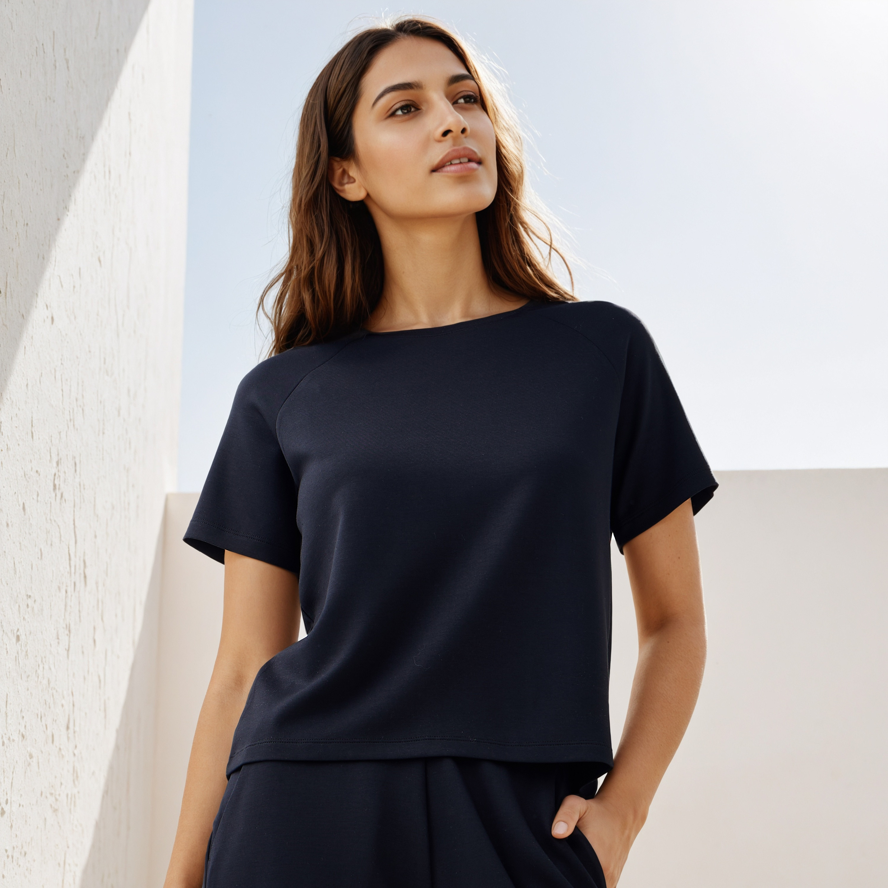 Crew Neck T-shirt with Short Sleeves-women-clothing-tshirts-image-1