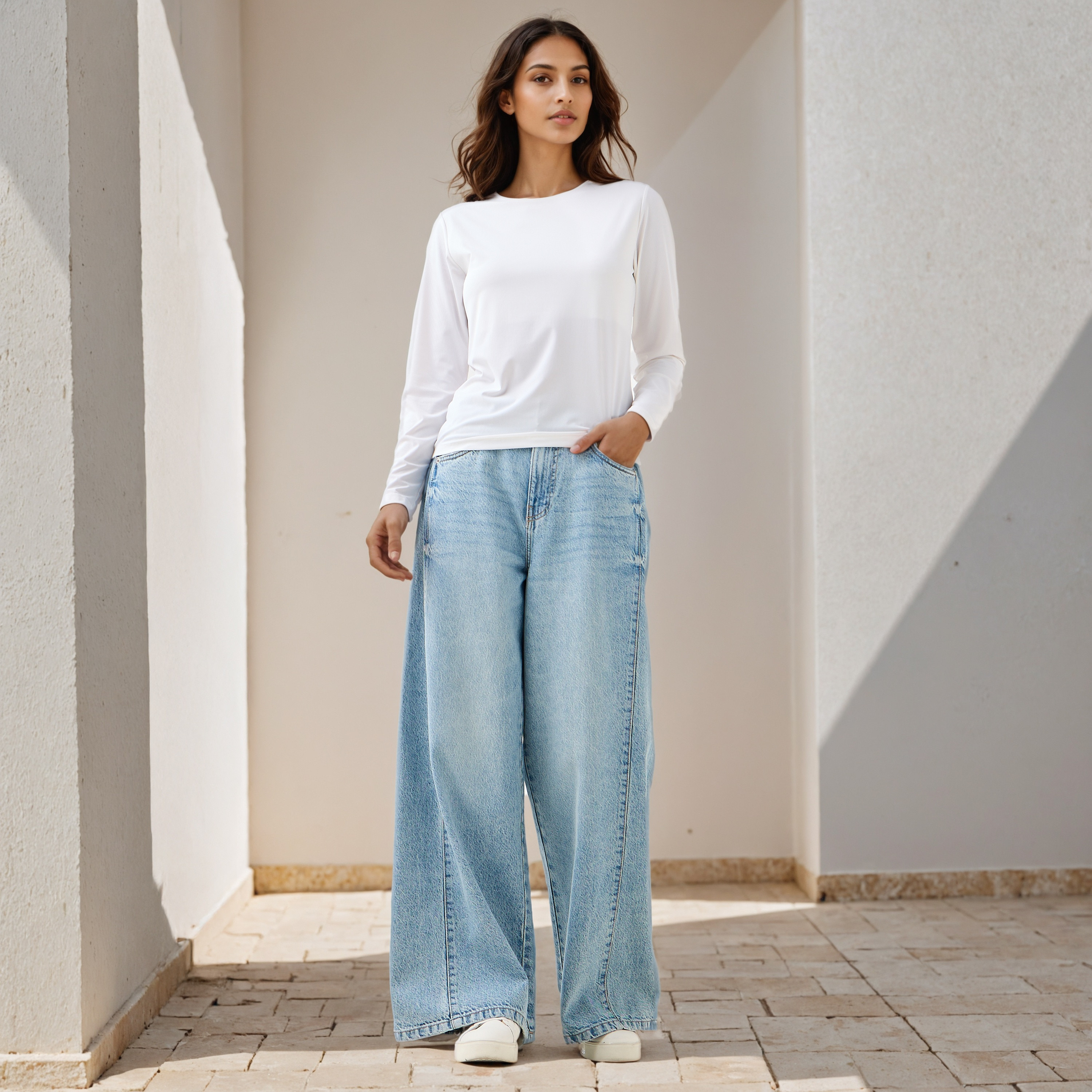 تيشيرت مضلع بياقة ضيقة-women-clothing-tshirts-image-2