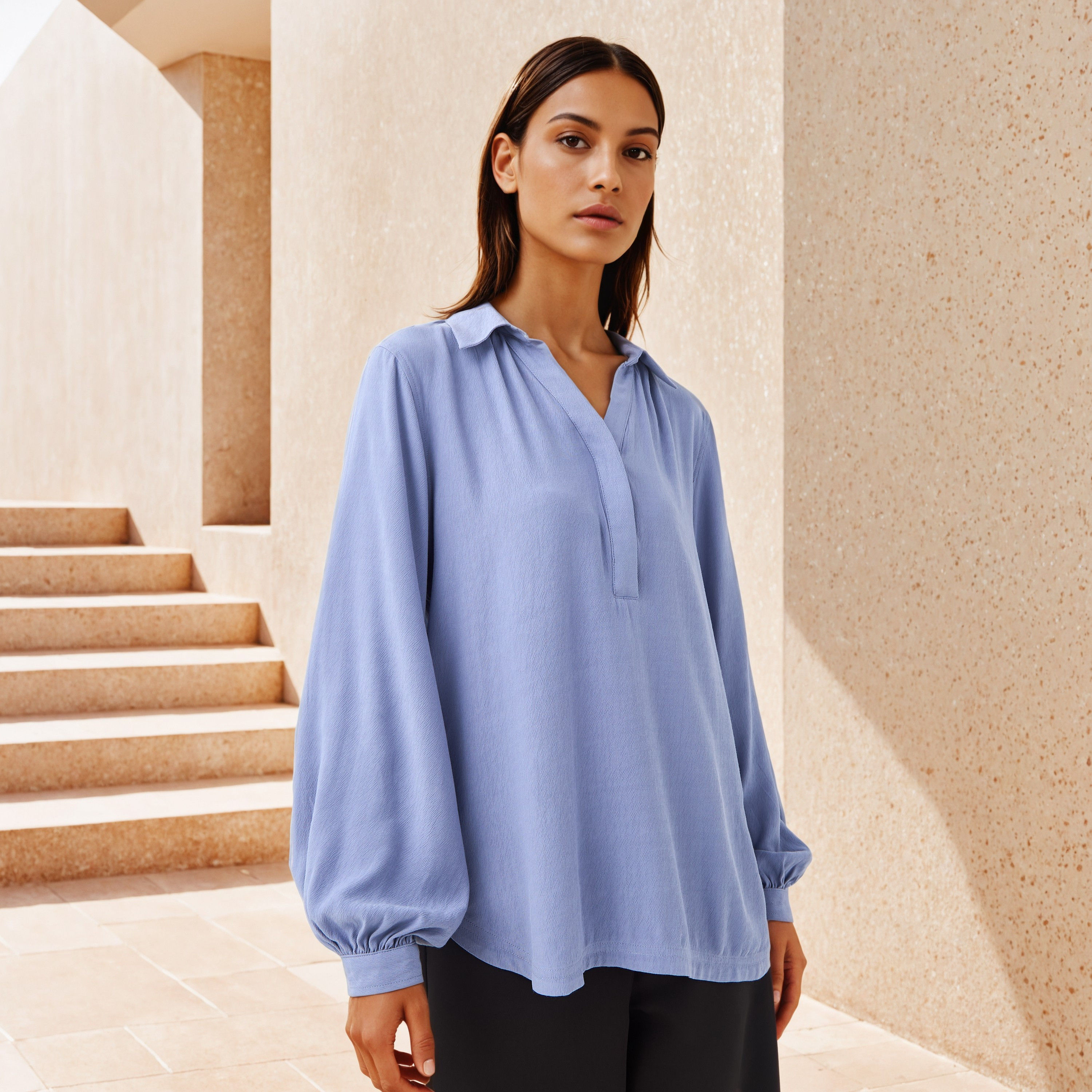 بلوزة بارزة الملمس بقصّة عادية وياقة عادية-women-clothing-shirtsandblouses-blouses-image-13