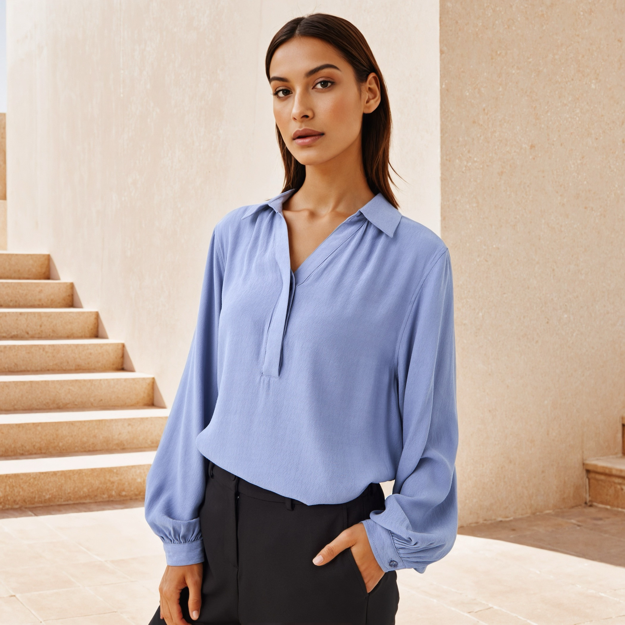 Regular Fit Textured Collared Top-women-clothing-shirtsandblouses-blouses-image-3