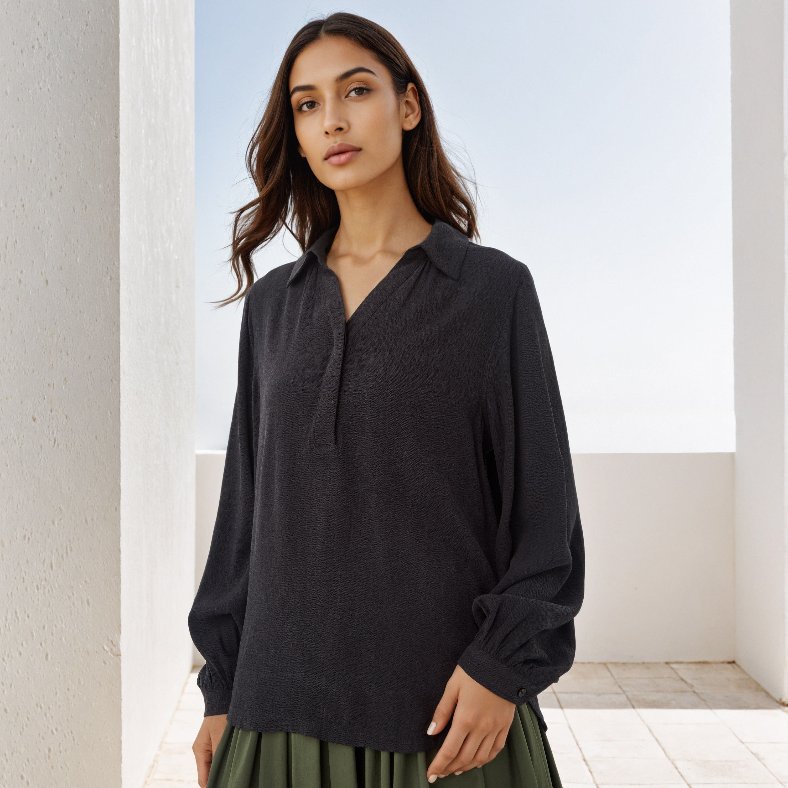 بلوزة بارزة الملمس بقصّة عادية وياقة عادية-women-clothing-shirtsandblouses-blouses-image-7