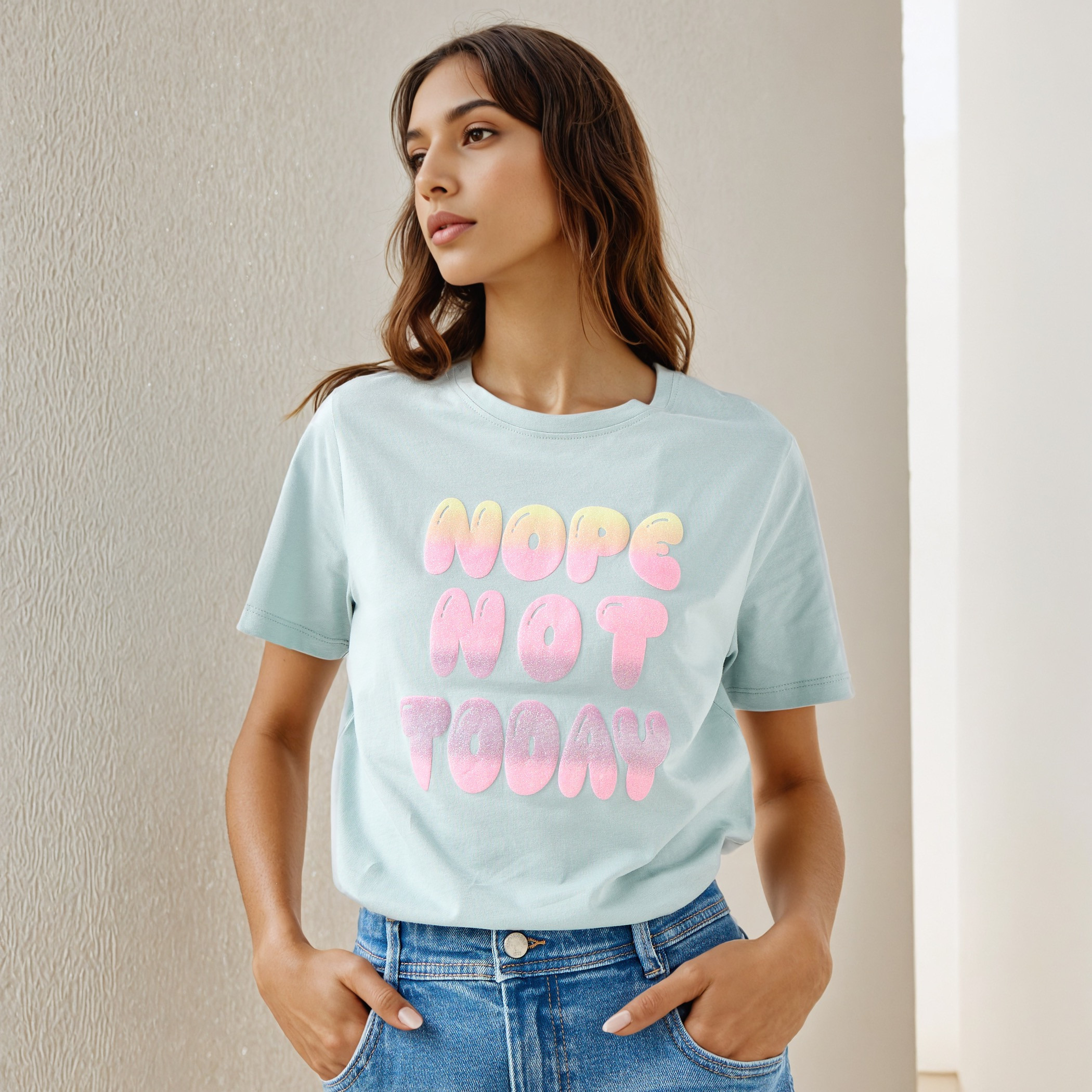 Slogan Print T-shirt with Crew Neck-women-clothing-tshirts-image-1