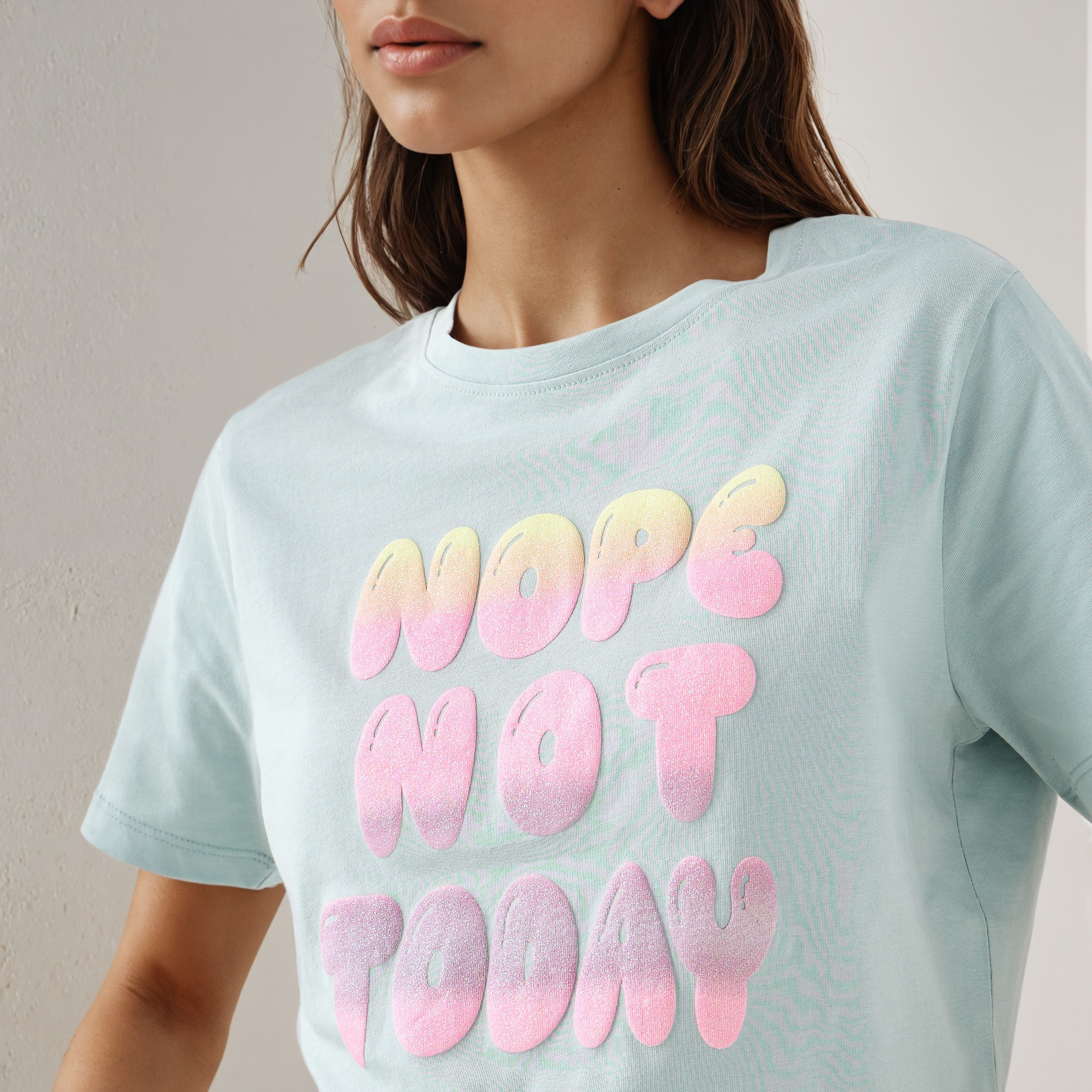 Slogan Print T-shirt with Crew Neck-women-clothing-tshirts-image-4