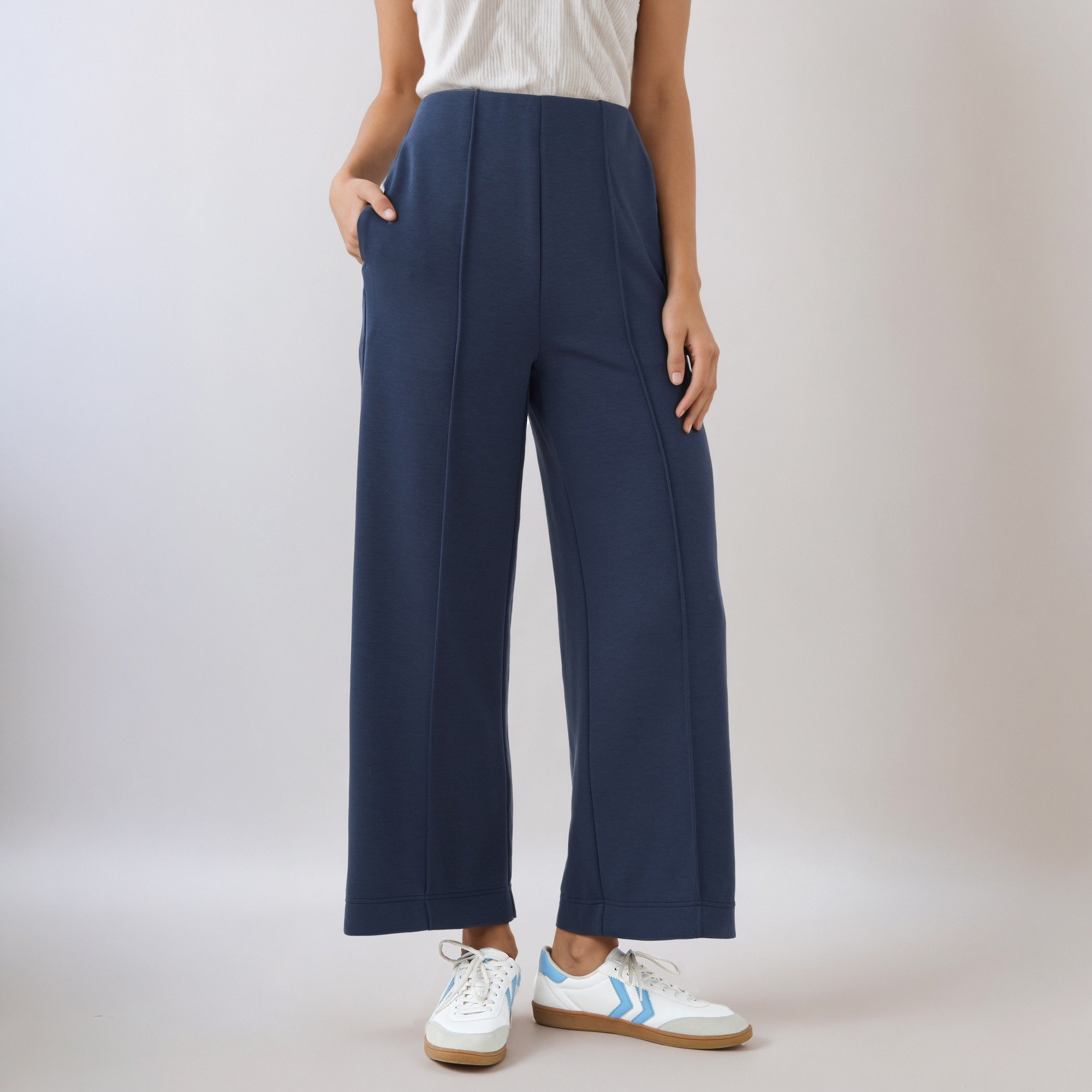 Pintuck Accent Wide Leg Flexi Waist Pants-women-clothing-bottoms-trousers-image-1