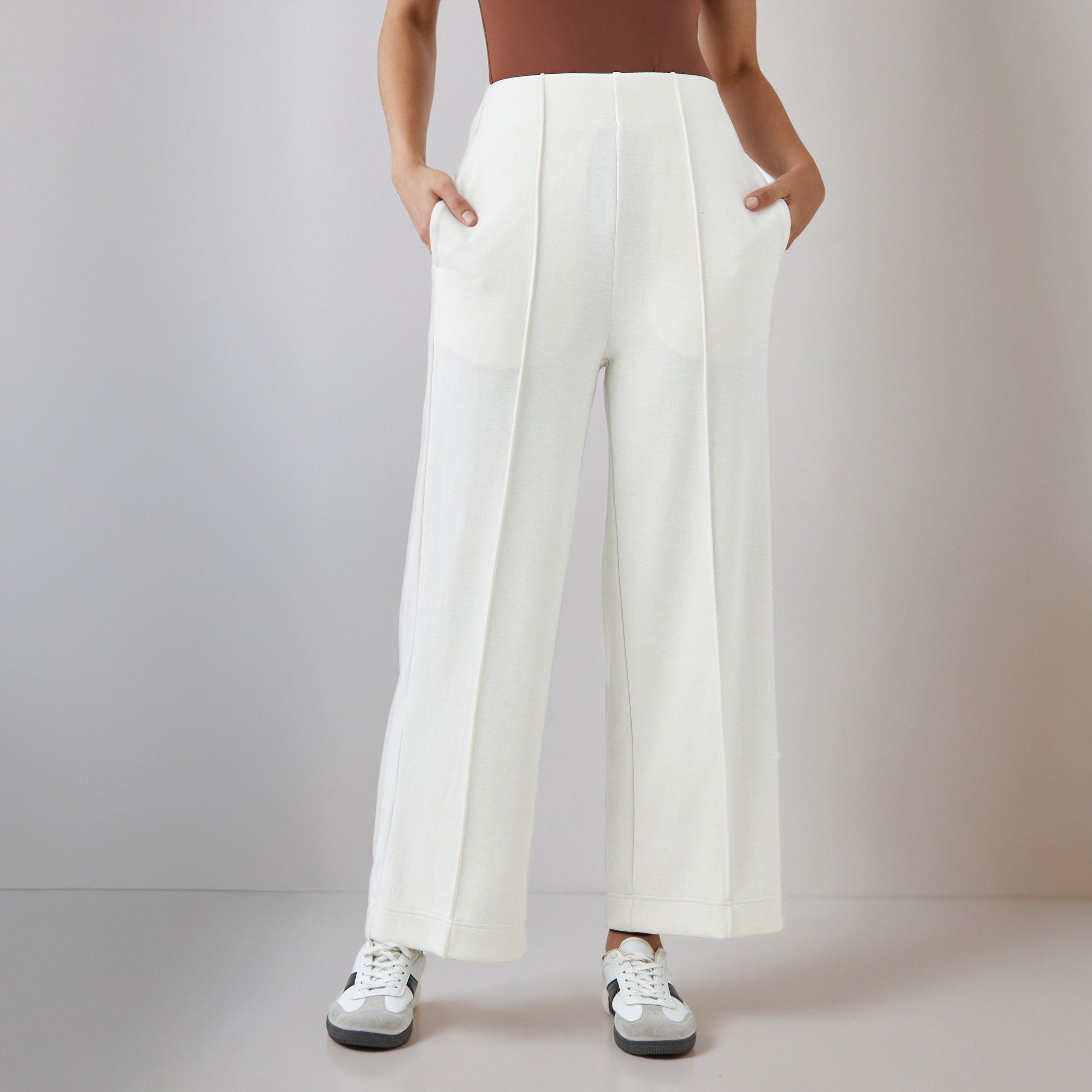 Pintuck Accent Wide Leg Flexi Waist Pants-women-clothing-bottoms-trousers-image-1