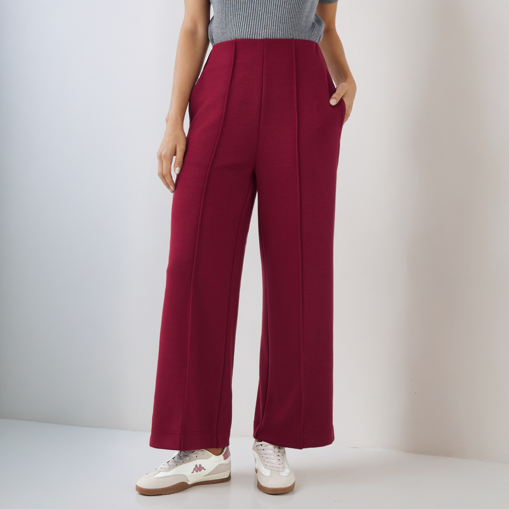 Pintuck Accent Wide Leg Flexi Waist Pants-women-clothing-bottoms-trousers-image-1