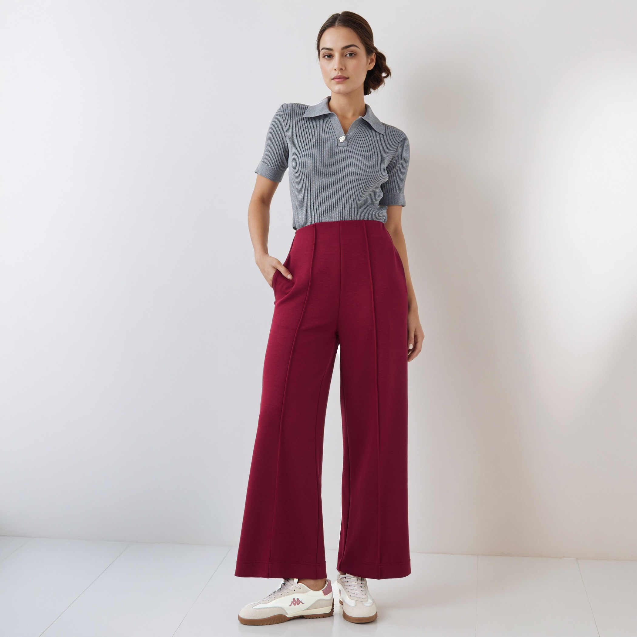 Pintuck Accent Wide Leg Flexi Waist Pants-women-clothing-bottoms-trousers-image-2